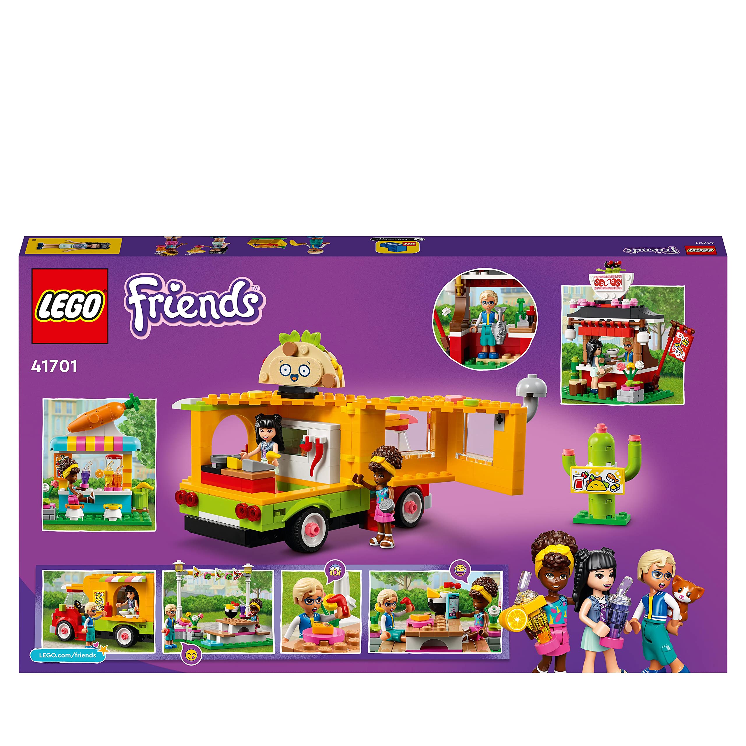 LEGO 41701 Friends Street Food Market Building Toy Set with Taco Truck, Juice Bar, Mini Dolls - Creative Gift for Girls & Boys Ages 6+ - Perfect for Pretend Play, Birthday Gifts & Collectors