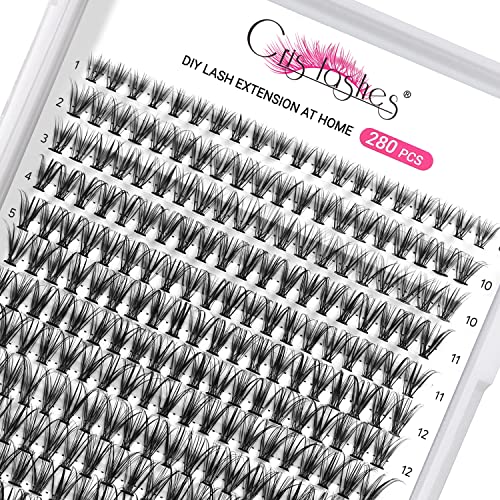 280 PCS DIY Cluster Lashes - 20D 0.07 C Curl 8-16mm Reusable Individual Eyelash Extensions for Natural Volume & Length - Perfect for Home Use, Parties & Special Occasions