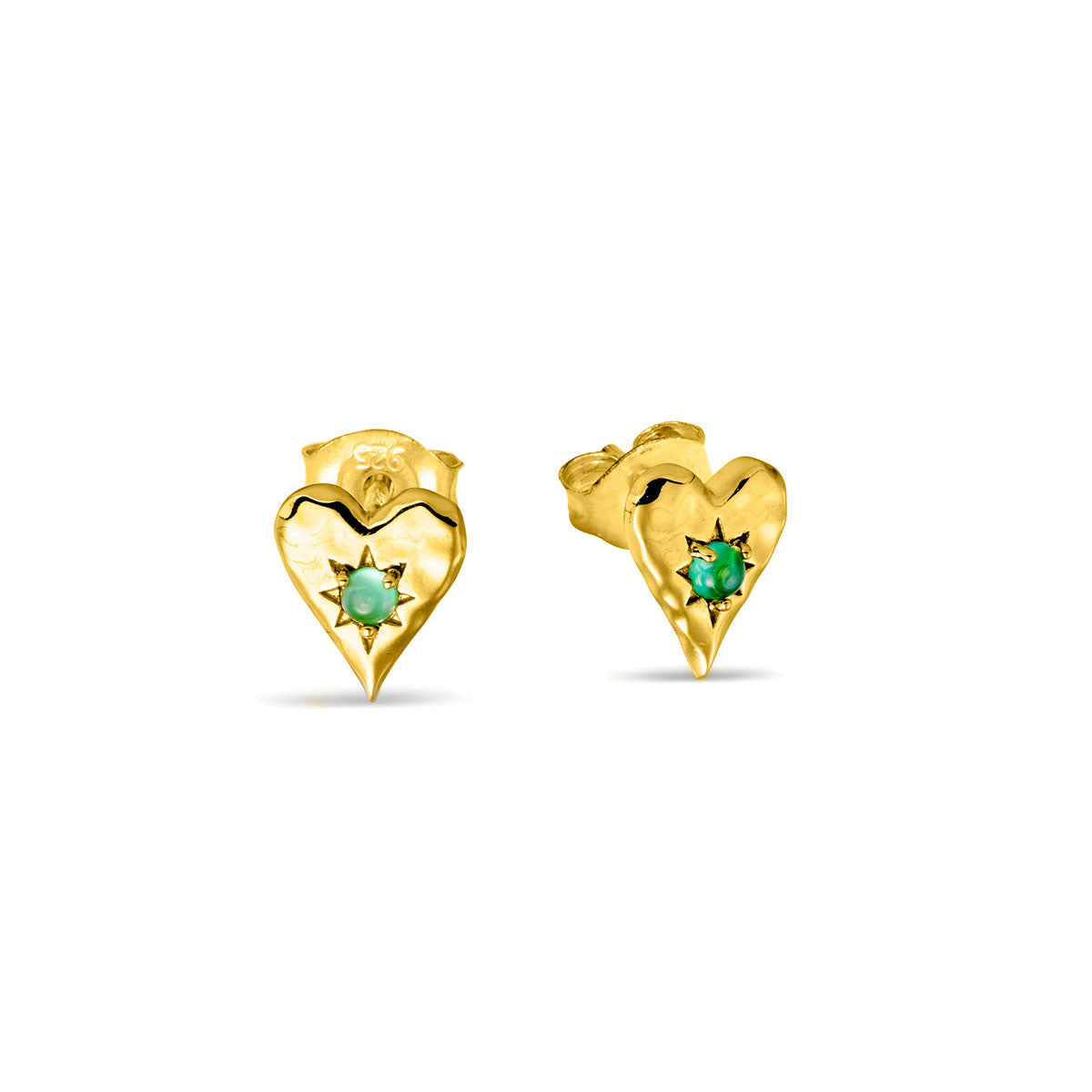 14K Gold Plated Green Onyx Stud Earrings for Women - Minimalist Heart Design, Hypoallergenic Jewelry Gift for Valentine's Day, Anniversary or Everyday Wear
