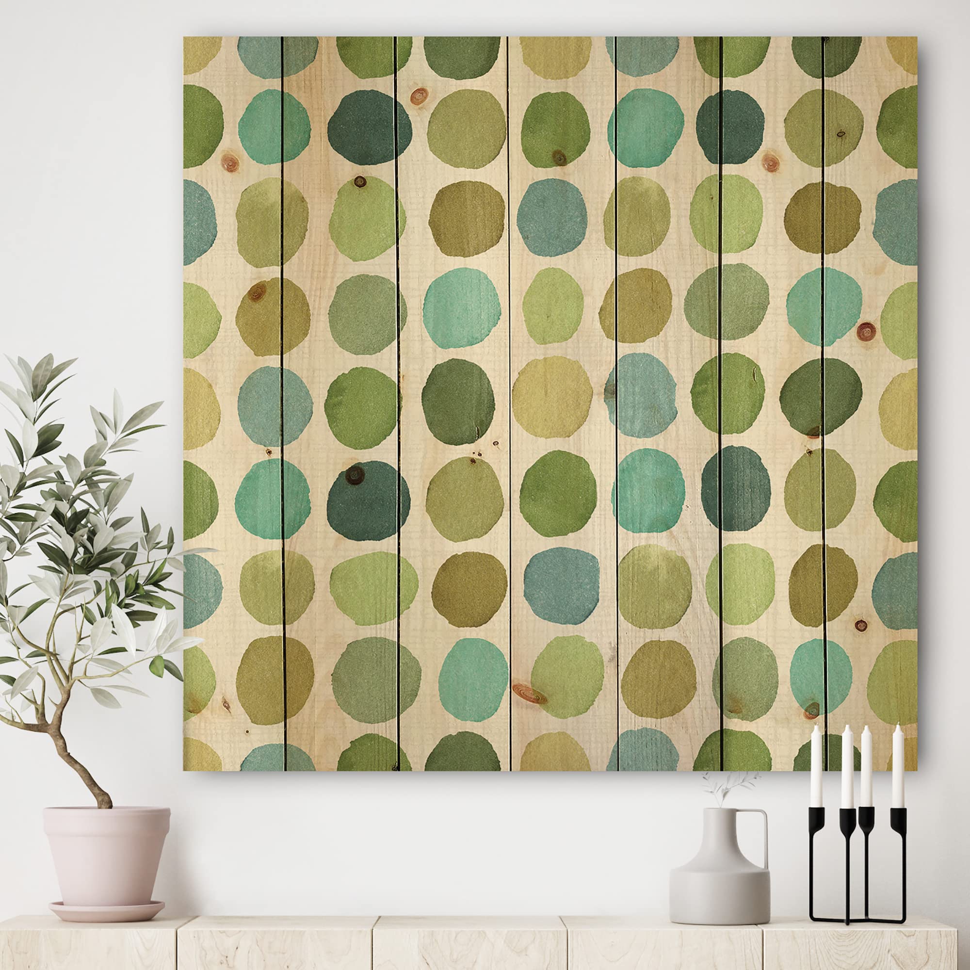 Mid-Century Modern Wood Wall Art - Geometric Green Circle for Home Decor