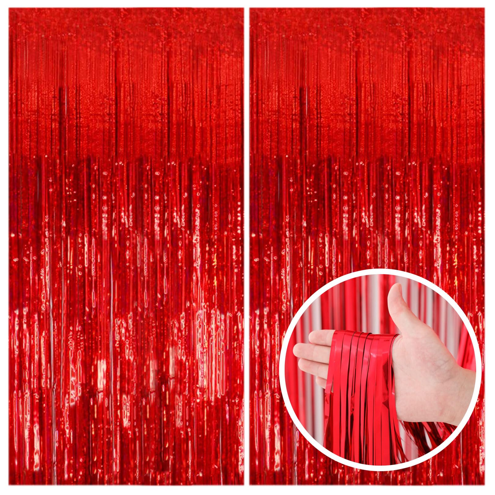 2 Pack Red Foil Fringe Streamers - Christmas Party Decorations, Birthday Backdrop, New Year Holiday & Bachelorette Party Supplies for Carnival Casino Theme Decor | Perfect for Photo Booths, Wall Decor & Celebration Backgrounds