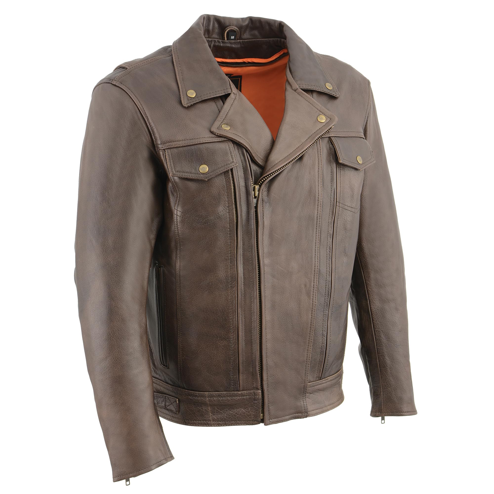 Milwaukee Leather Men's Retro Brown Leather Utility Pocket Motorcycle Jacket MLM1522 - Durable Biker Jacket for Riding & Outdoor Adventures