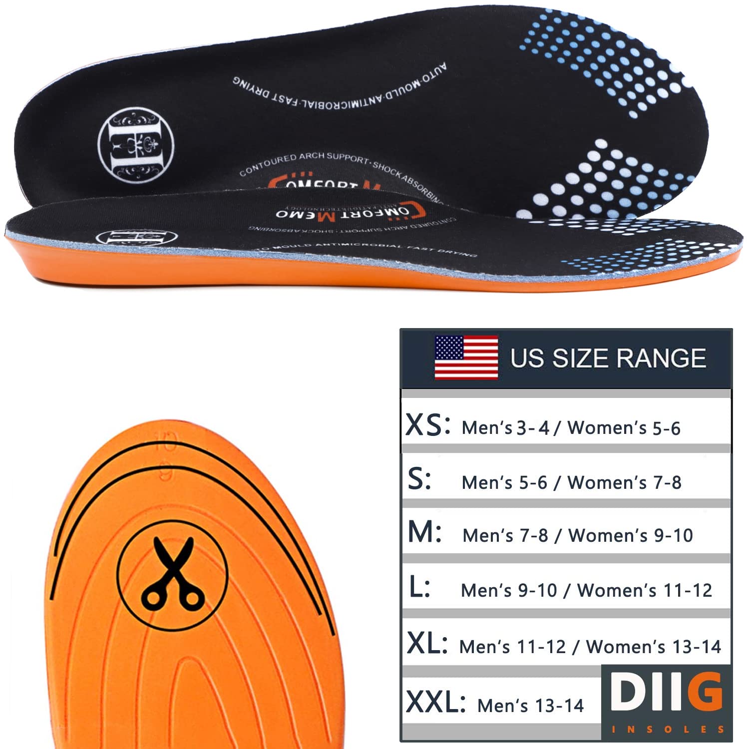 Premium Memory Foam Shoe Insoles for Men & Women - Orthotic Arch Support Inserts for Flat Feet, Heel Pain Relief & Anti-Fatigue - Comfortable Full-Length Work & Casual Shoe Inserts - Perfect for Running, Walking, Standing All Day & Office Wear
