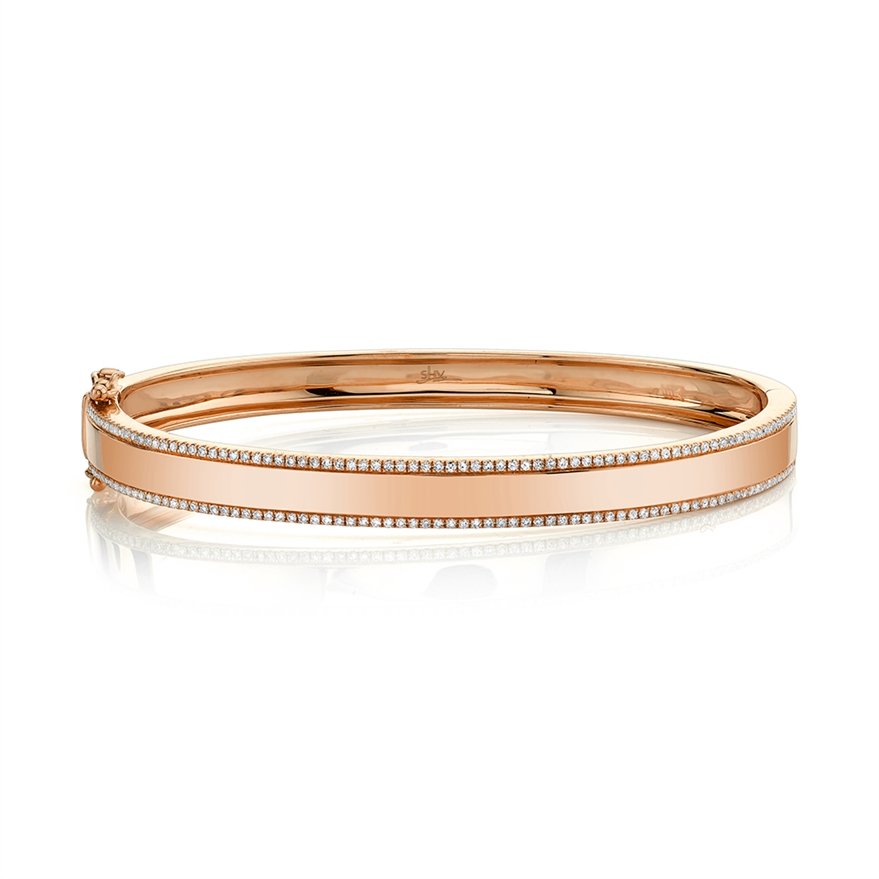 14KT Gold 1/2 CTW Diamond 2 Row Bangle Bracelet for Women - Elegant Stackable Tennis Bracelet for Anniversary, Wedding & Special Occasions