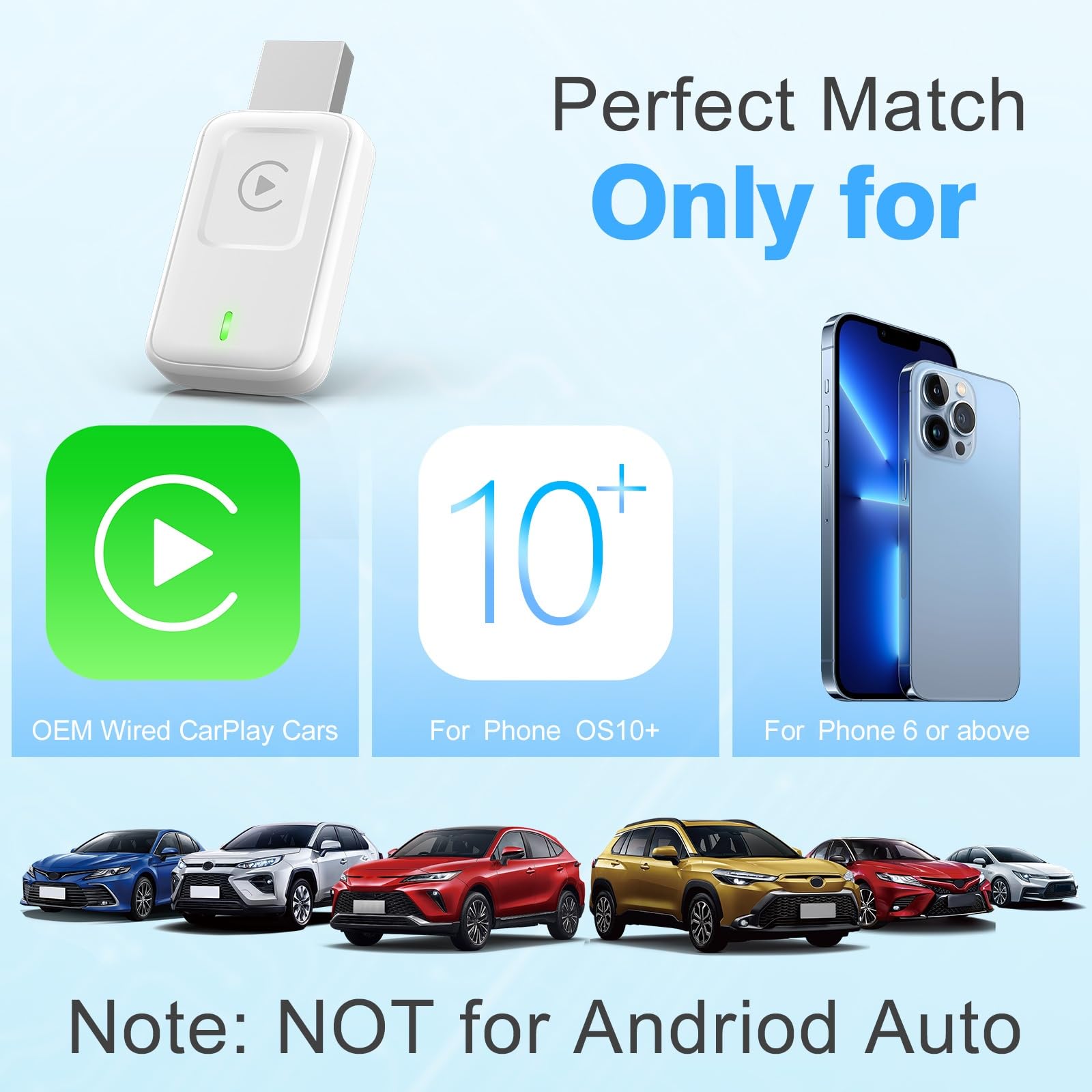 Wireless CarPlay Adapter for iPhone 2025 - Convert Wired to Wireless CarPlay Dongle - Mini USB & USB-C/Type-C Adapter with Extension Cable - White - Perfect for Seamless iPhone Connectivity in Car
