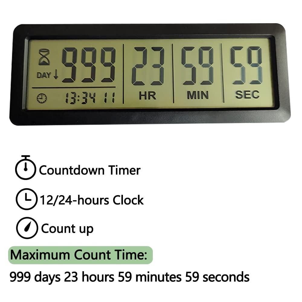 FCXJTU Digital Countdown Timer - Large 999-Day Magnetic Countdown Clock with Bracket for Retirement, Wedding, Vacation, Birthday & Holidays | Perfect for Office, Kitchen, Fridge & Event Planning
