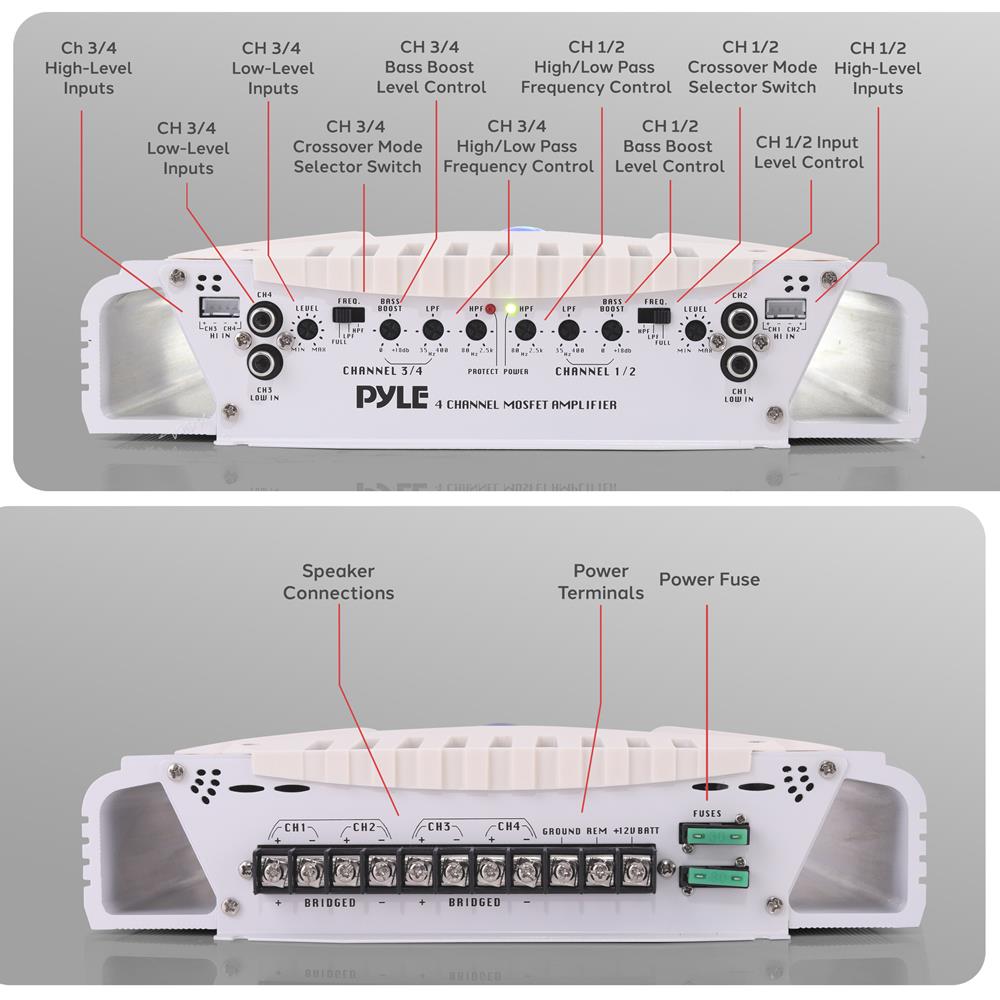 4 Channel Elite Series Marine Amplifier - High Power Waterproof Boat Audio System for Boats, Yachts & Marine Vehicles