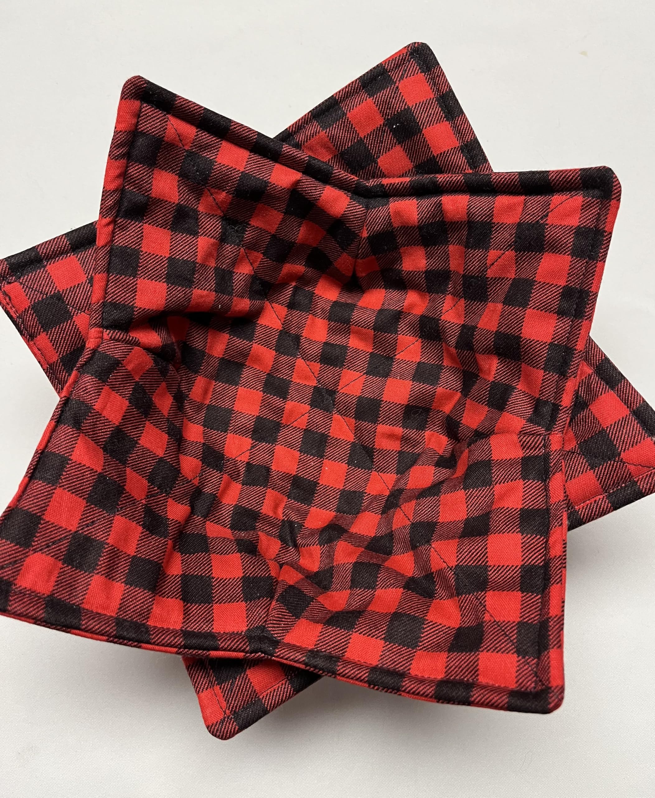 2-Pack Red Buffalo Plaid Bowl Cozies - Microwave Safe Bowl Holders for Hot Bowls & Dishes - Perfect for Soup, Chili, and Oatmeal (188)