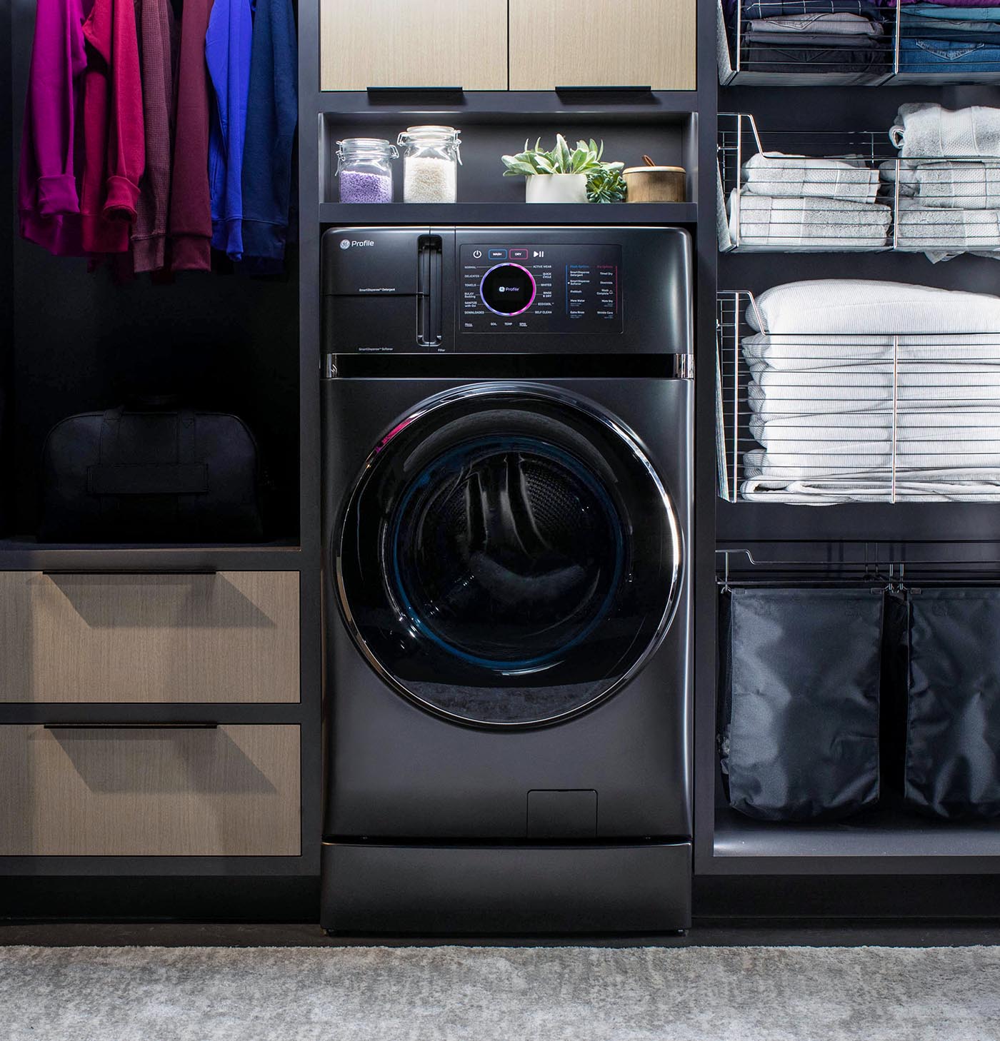 GE Profile Graphite 28 UltraFast All-in-One Washer Dryer Combo - 5.5 Cu.Ft. Ventless Heat Pump Technology - Perfect for Apartments, Small Homes & Laundry Rooms - Energy Efficient & Space Saving Laundry Solution