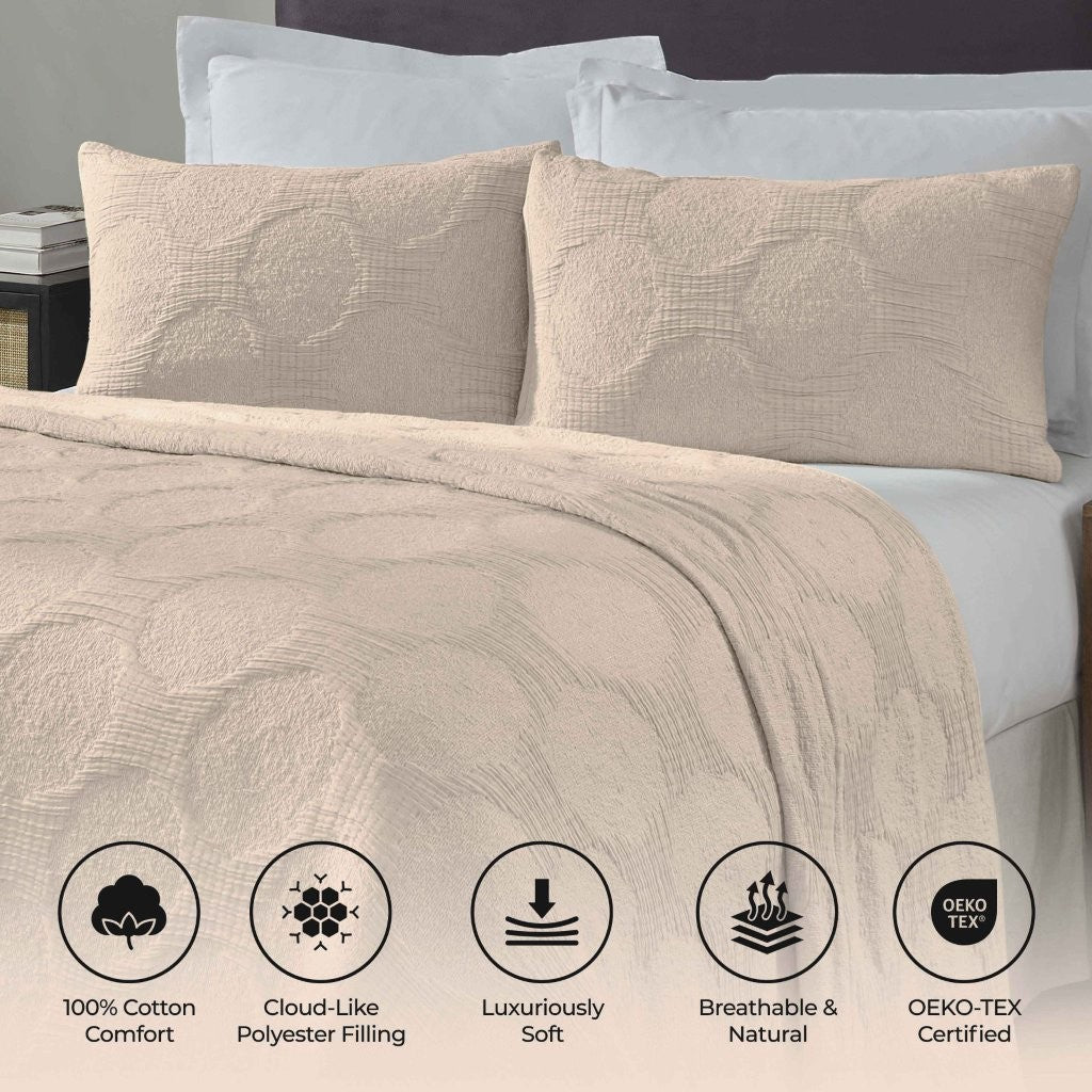 Tanta Cotton Medium Weight Crinkle Woven Coverlet - Soft & Breathable Bedspread for All Seasons | Perfect for Bedroom Decor, Guest Rooms & Cozy Home Styling