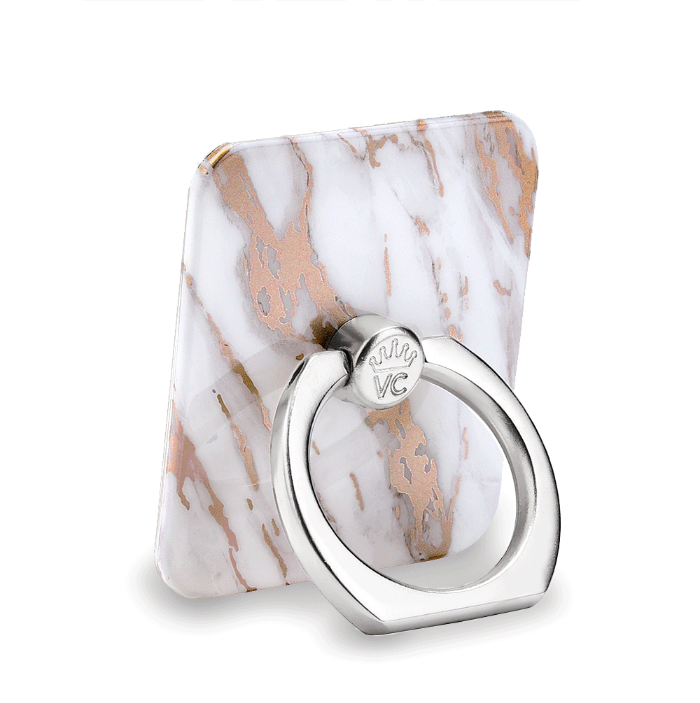 Elegant White Marble Rose Gold Phone Ring Holder - 360° Rotating Phone Grip Stand for iPhone & Android - Perfect for Selfies, Videos & Secure One-Handed Use