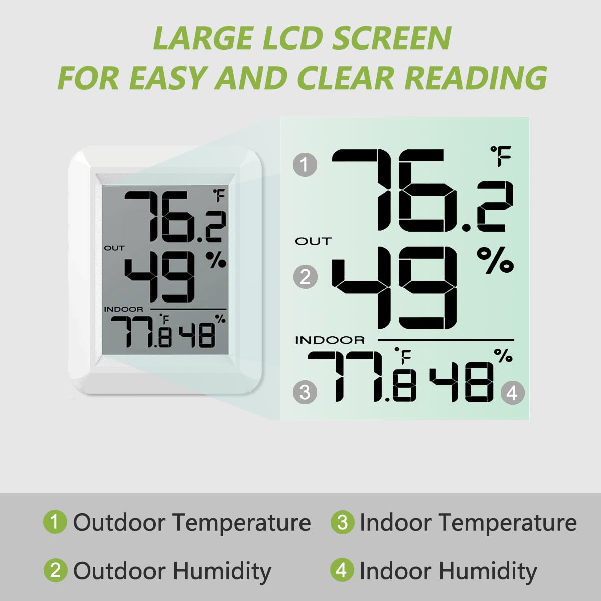 Wireless Digital Indoor Outdoor Thermometer Hygrometer - 328ft Range Weather Station with Remote Sensor, ℃/℉ Switch for Home, Office, Nursery | Monitor Temperature & Humidity for Baby Room, Greenhouse, Garage
