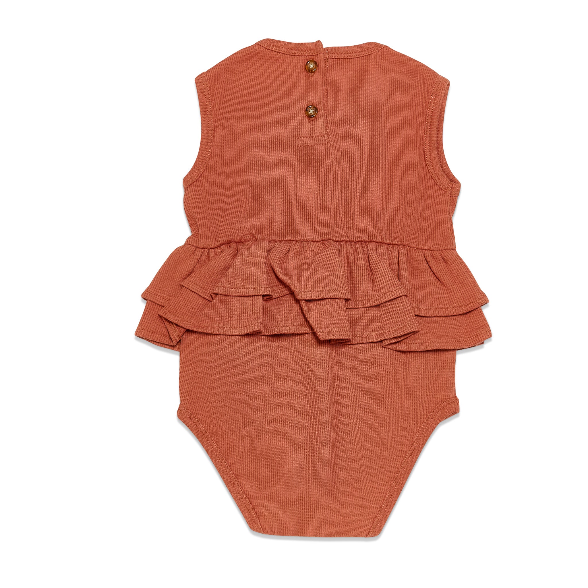 Organic Cotton Ruffle Waist Romper for Baby Girls - Soft & Comfortable One-Piece Outfit - Perfect for Playtime, Photo Shoots & Special Occasions - Paprika Color