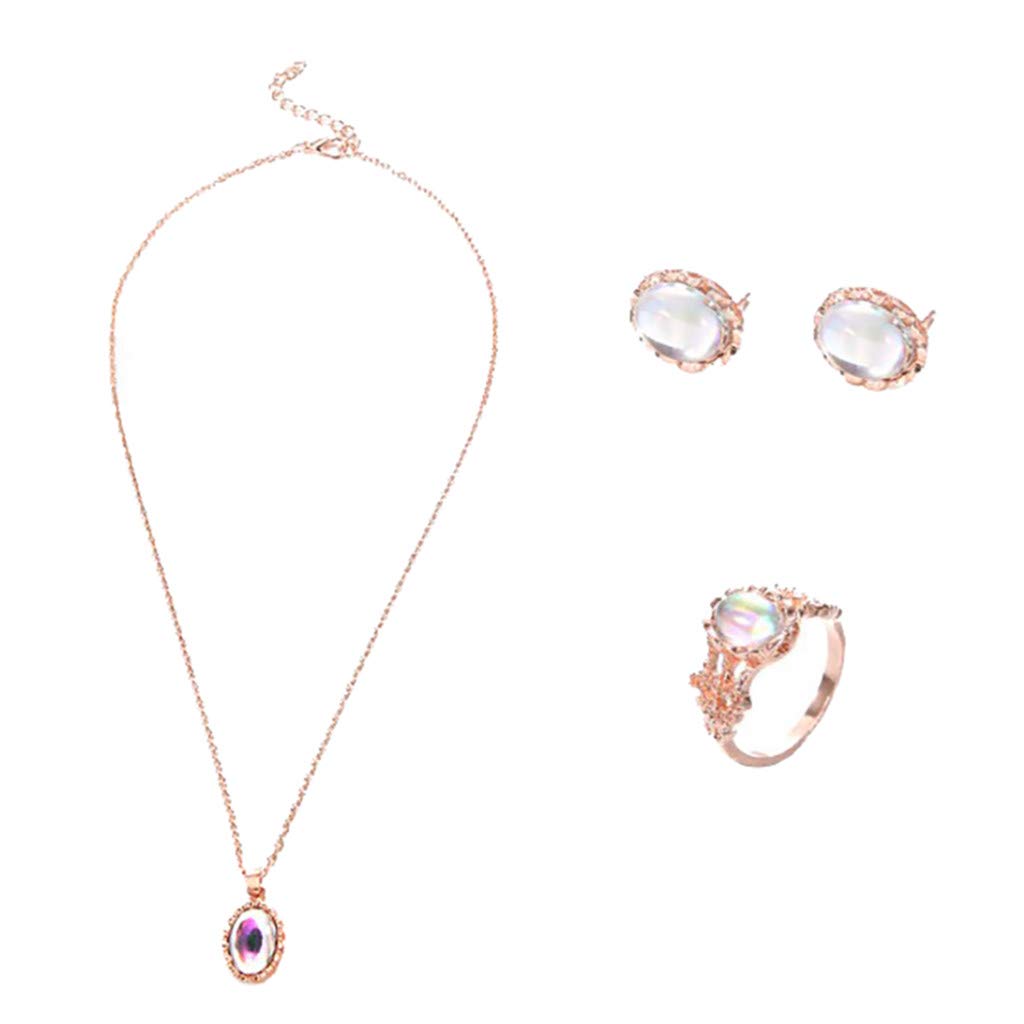 3pcs Elegant Transparent Gemstone Pendant Necklace Set with Earrings & Rings - Perfect Jewelry Gift for Women, Mom, Girlfriend, Wife - Bridal Wedding Jewelry Set - Great for Anniversaries, Parties, Date Nights & Special Occasions