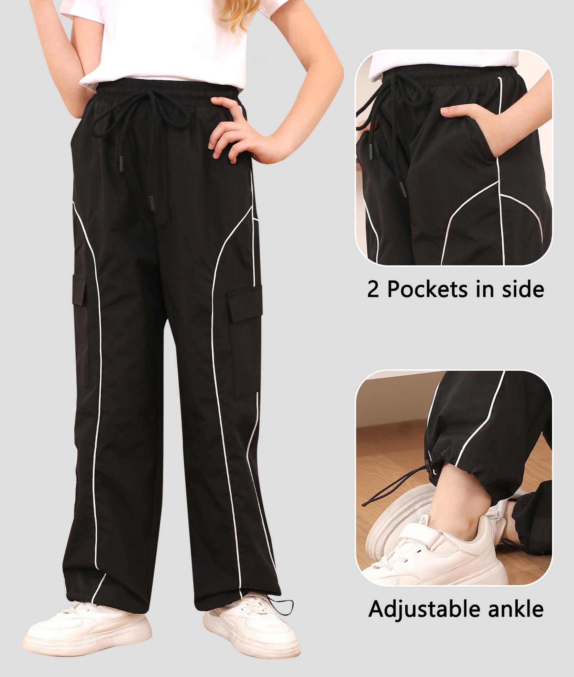 Vogseek Girls Cargo Pants for 7-14 Years - Y2K Style Joggers with Pockets | Loose Fit Casual Pants for School, Play & Outdoor Activities