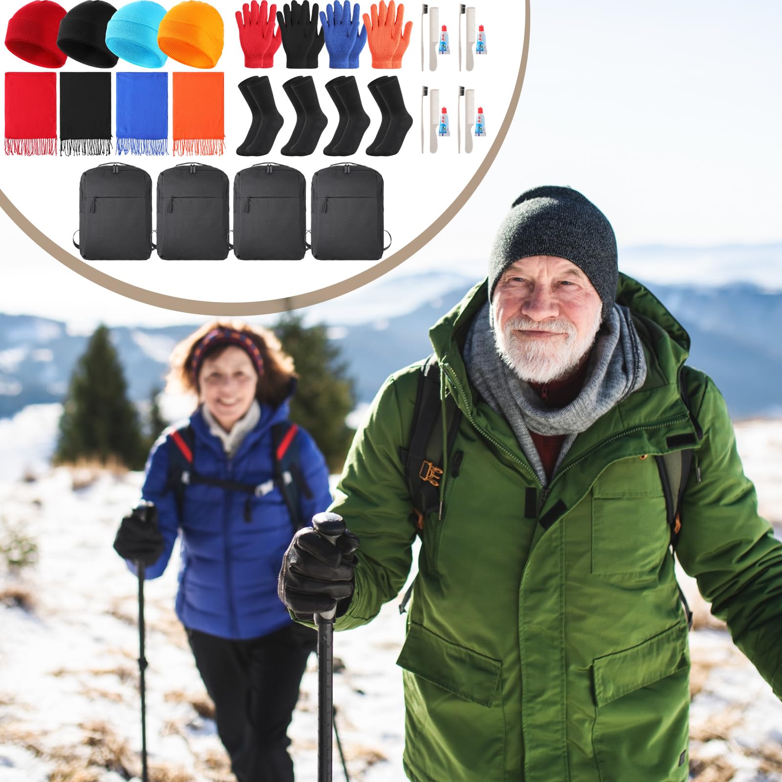 12-Piece Homeless Care Kit - Travel Size Toiletries, Winter Hat, Scarves, Gloves, Socks & Backpack - Emergency Survival Supplies for Homeless Shelters, Charity Donations & Cold Weather Preparedness