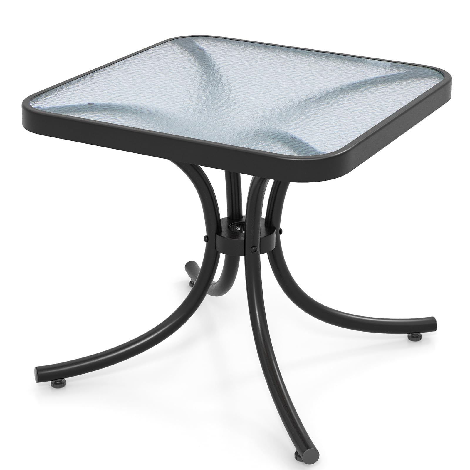 Tangkula 20 Inch Outdoor Bistro Table - Steel Frame with Tempered Glass Top - Patio Side Table for Backyard, Garden, Lawn, Balcony - Perfect for Coffee, Drinks & Outdoor Dining (Black)