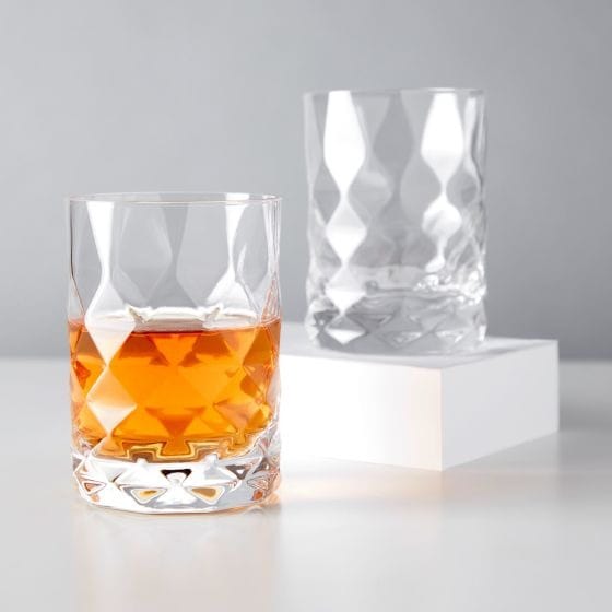 Viski Gem Crystal Tumblers Set of 2 - Elegant Whiskey Glasses for Home Bar, Cocktail Parties & Gift Giving