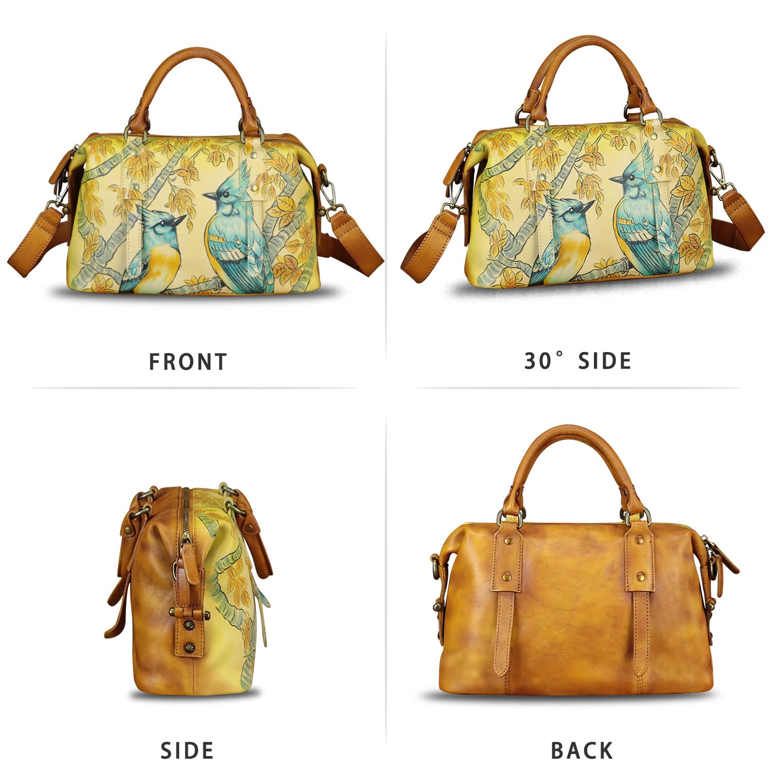Handmade Genuine Leather Satchel for Women - Hand Painted Top Handle Crossbody Tote Bag - Perfect for Work, Travel & Everyday Use