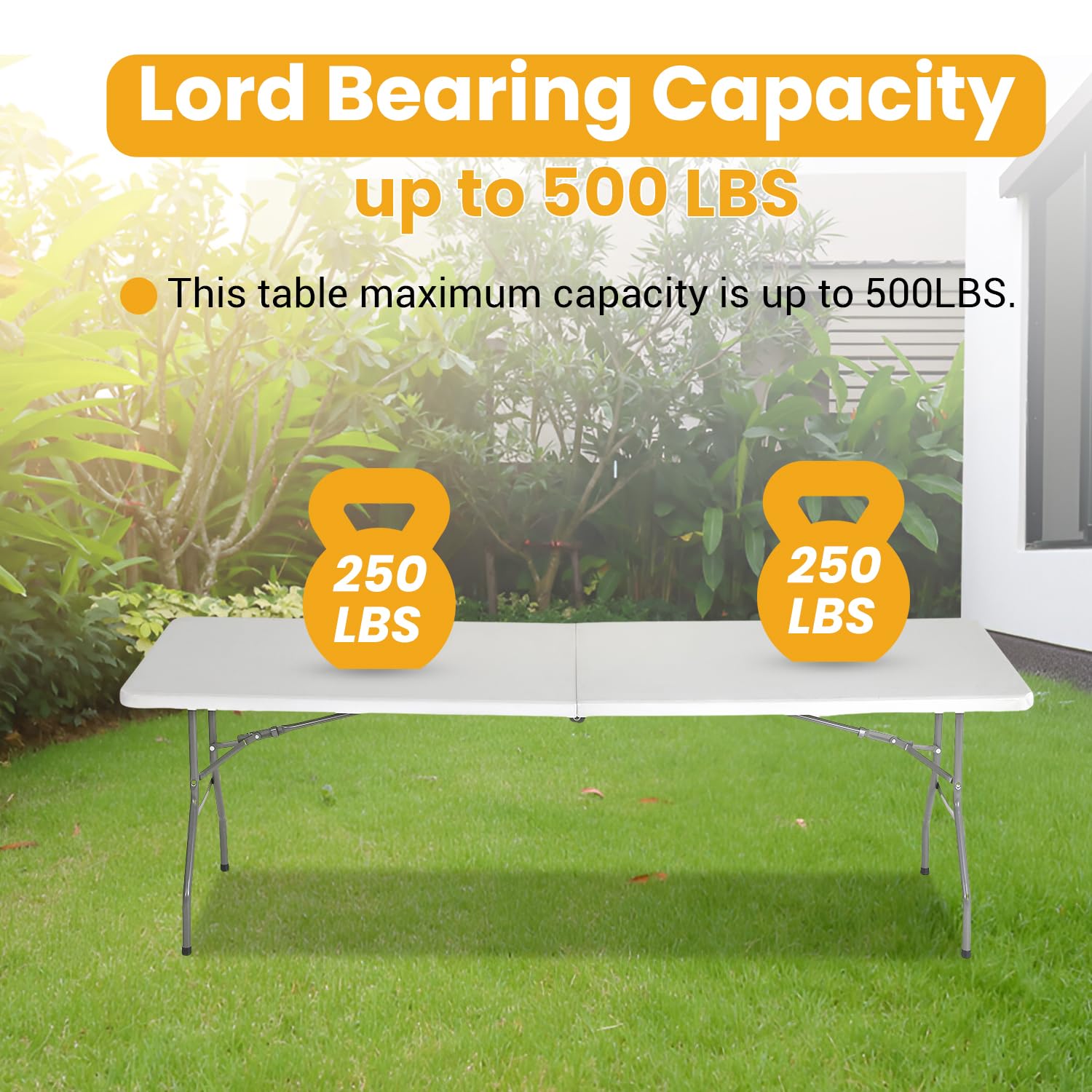 FDW 6FT Folding Picnic Table for Outdoor - Portable Fold-in-Half Plastic Dining Table with Carrying Handle - Perfect for Camping, Beach, Backyard BBQs & Tailgating Parties