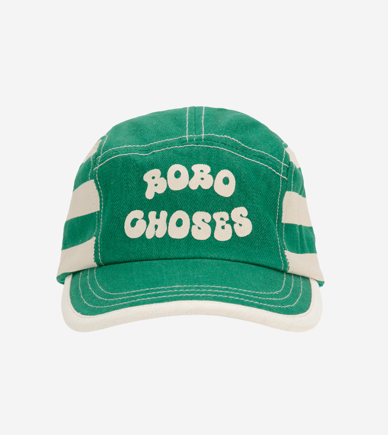 Bobo Choses Green Striped Cap for Kids - Stylish & Comfortable Cotton Hat for Outdoor Play, School, and Everyday Wear