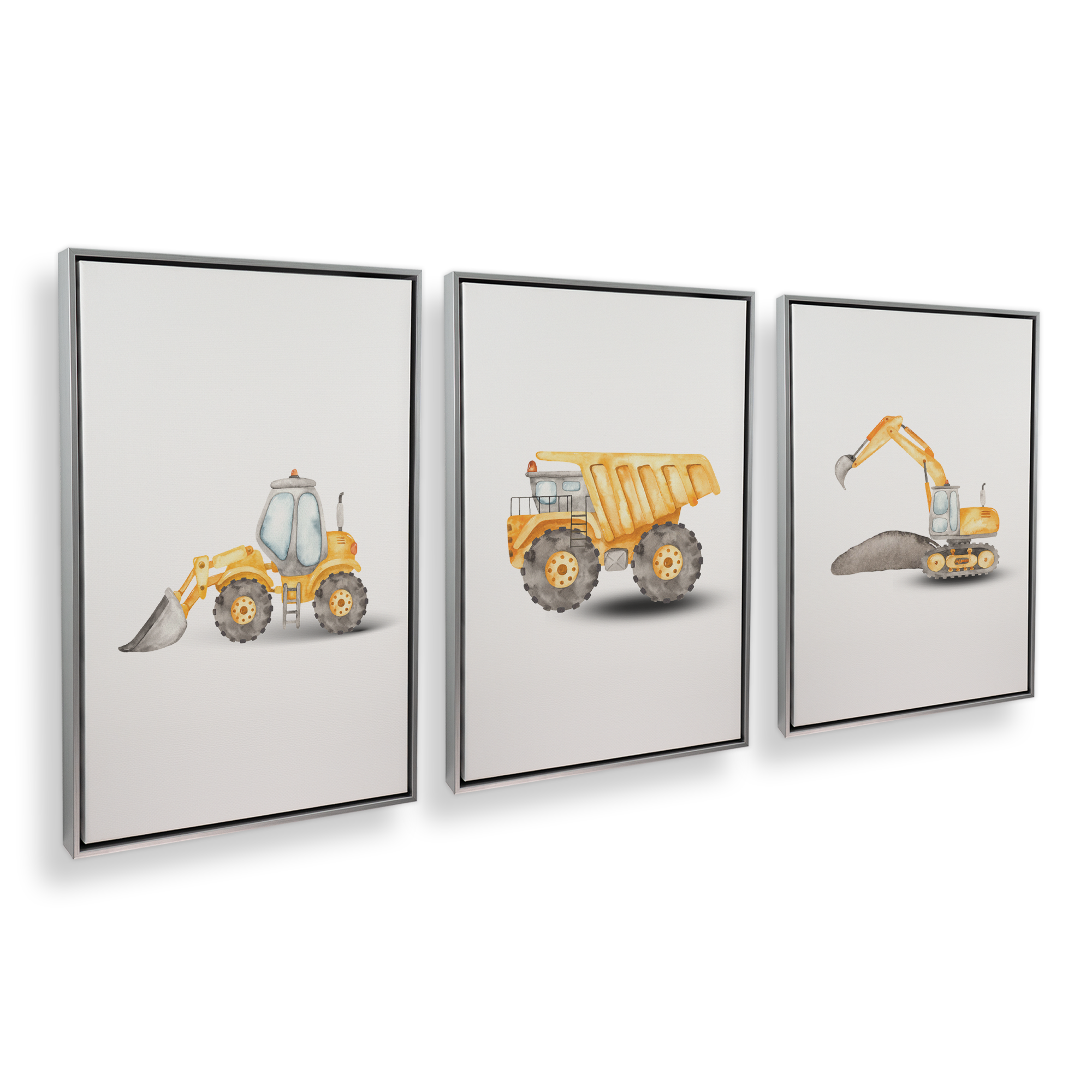 3-Piece Construction Vehicles Canvas Art Set - Dump Truck, Excavator & Bulldozer Wall Decor for Kids Room, Nursery & Playroom