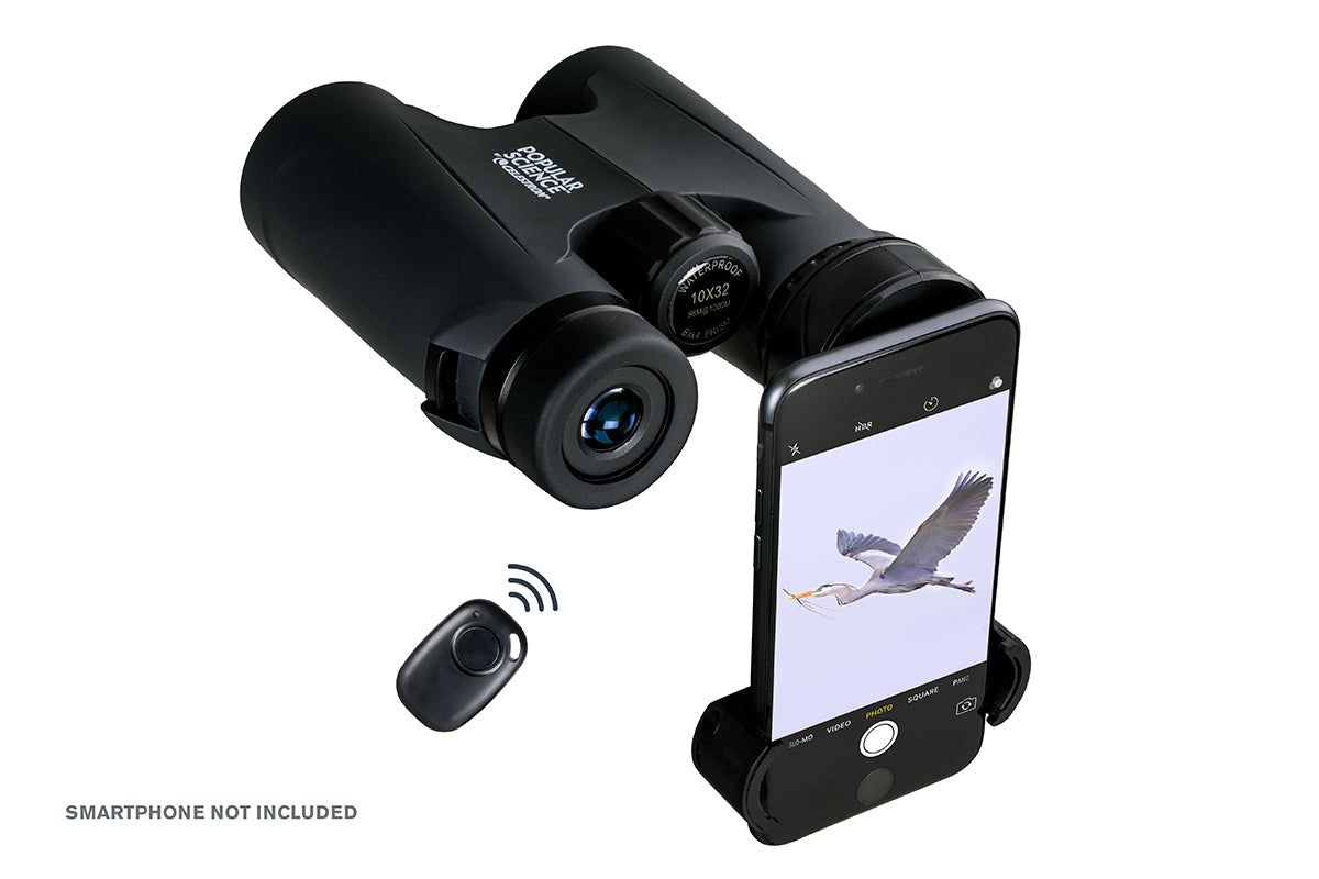 Celestron Outland X 10x32mm Roof Prism Binoculars with Smartphone Adapter & Bluetooth Remote - Compact Waterproof Binoculars for Bird Watching, Hiking, Concerts, and Outdoor Adventures