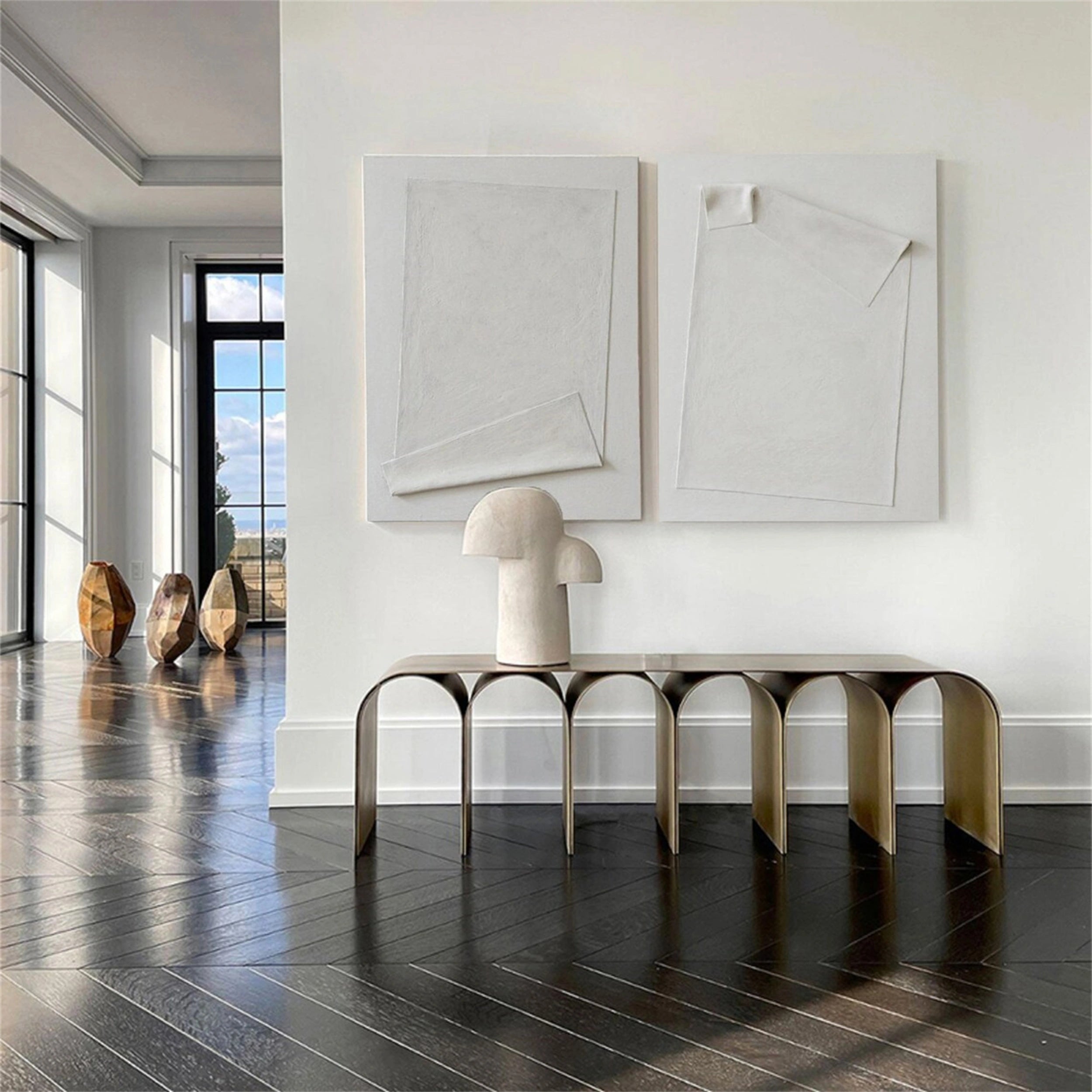 Minimalist White Textured Canvas Paintings Set of 2 - Modern Abstract Wall Art for Living Room & Bedroom Decor #MM145