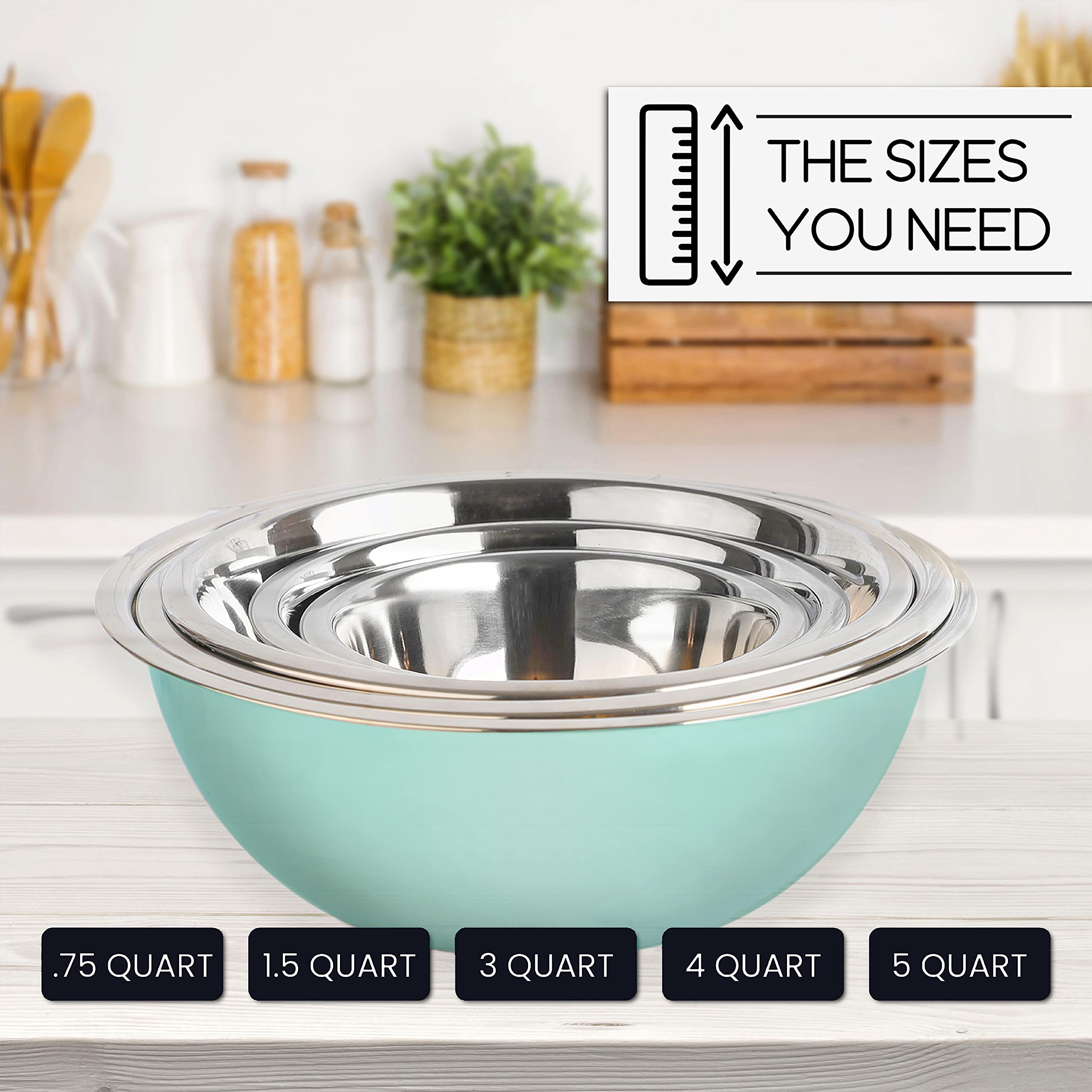 WHYSKO Stainless Steel Mixing Bowls Set - 5-Piece Heavy Duty Food Prep Containers for Kitchen, Meal Prep & Refrigerator Storage | Eco-Friendly, Reusable & Durable (Blue) | Perfect for Baking, Cooking, Salad Mixing & Food Organization