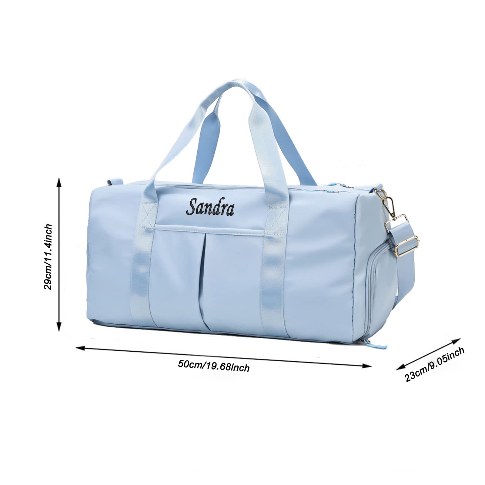 Custom Embroidered Duffel Bag - Sports Gym & Travel Bag with Wet/Dry Pockets & Shoe Compartment - Perfect for Groomsmen, Bridesmaids Gifts (Baby Blue) - Ideal for Workouts, Travel & Sports Events