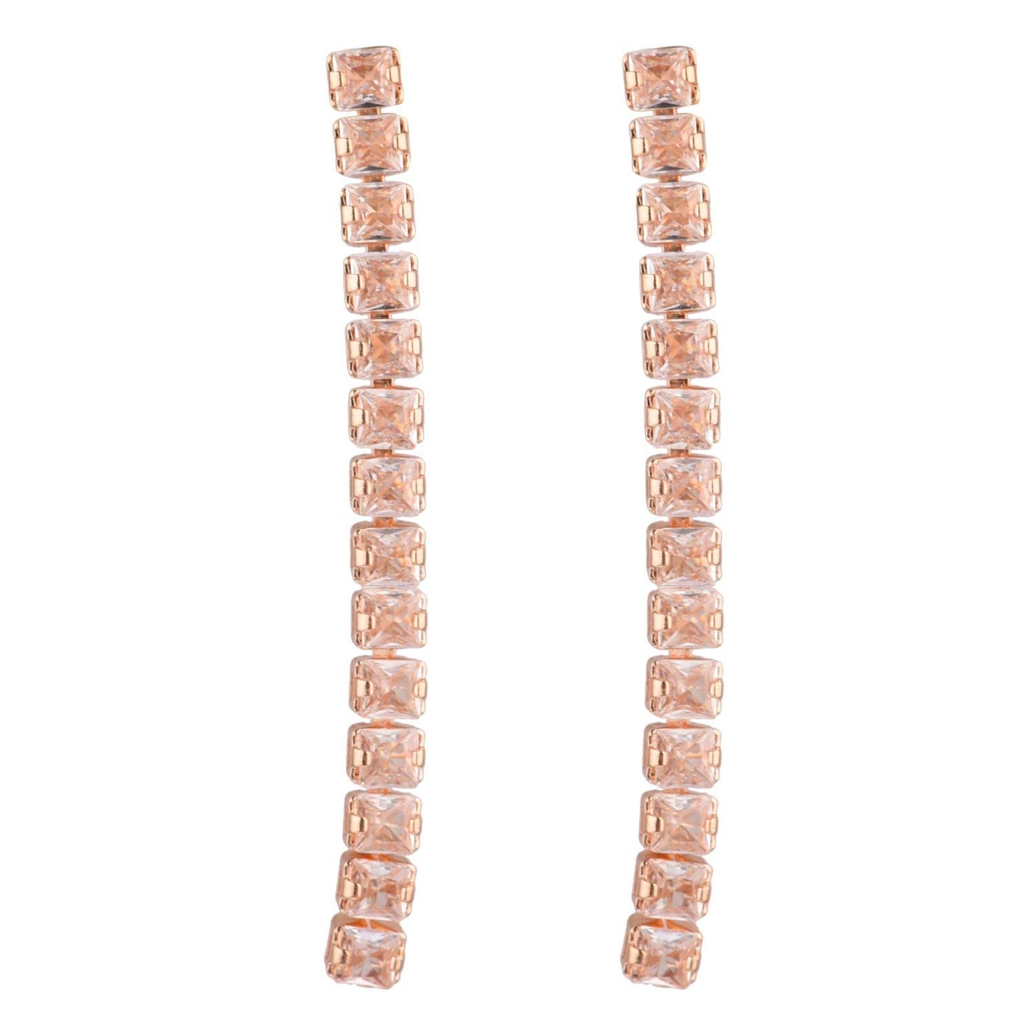 Elegant Cubic Zirconia Dangle Earrings for Women - Crystal Long Linear Bar CZ Earrings | Wedding, Prom, Party & Evening Wear Fashion Jewelry | Perfect for Bridal, Formal Events & Special Occasions