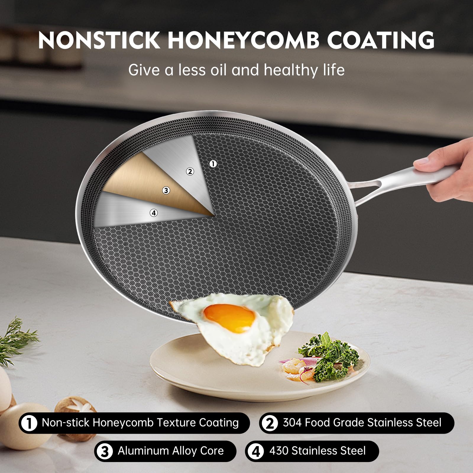 11 Inch Stainless Steel Nonstick Crepe Pan - Induction Compatible PFOA Free Flat Skillet for Pancakes, Pizza, Dosa, Tortillas - Perfect for Breakfast, Brunch & Family Cooking