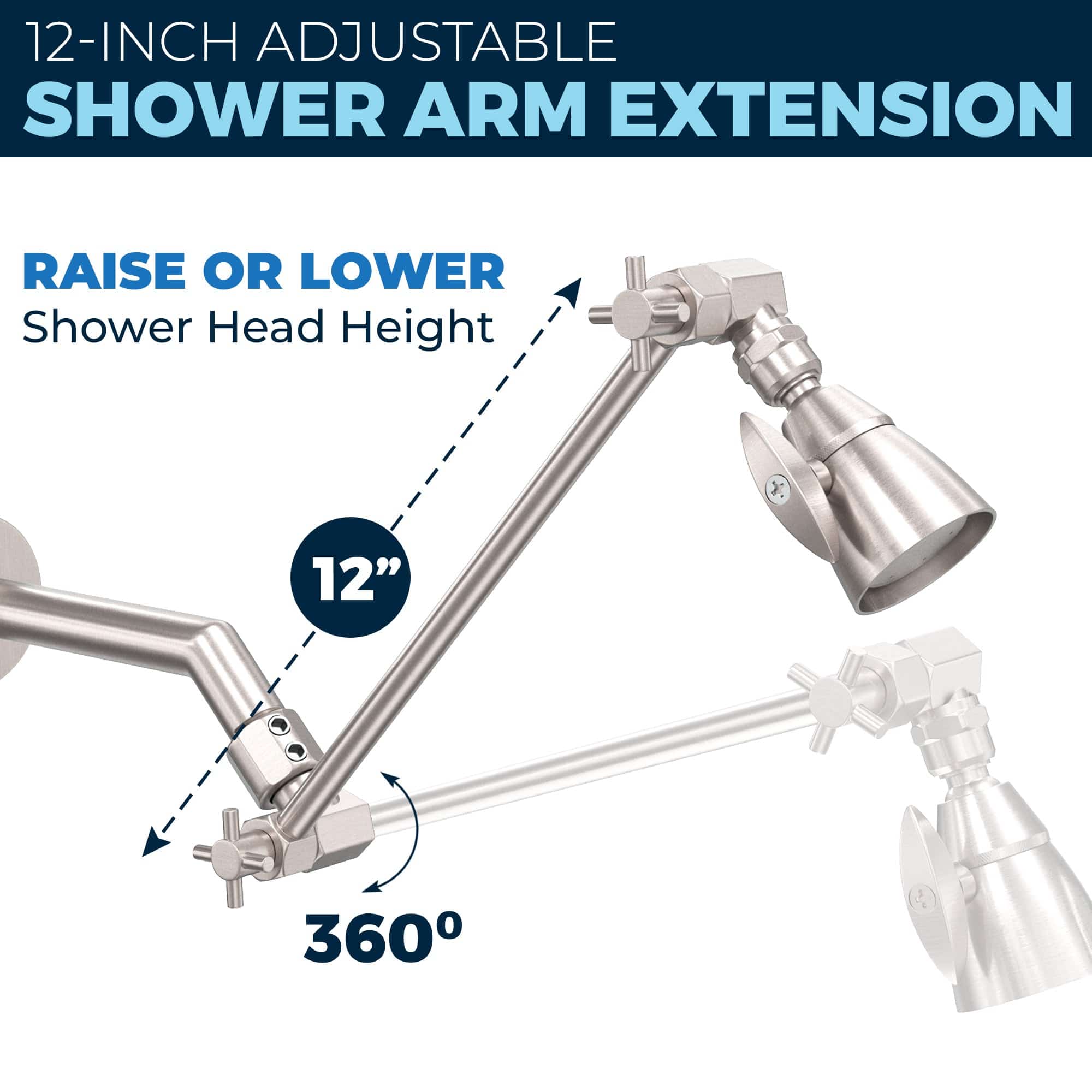 Premium All-Metal 2 Inch High Pressure Shower Head with Adjustable Shower Arm - 2.5 GPM Flow Rate - Perfect for Bathroom, Spa & RV Use - Water Saving & Massage Function