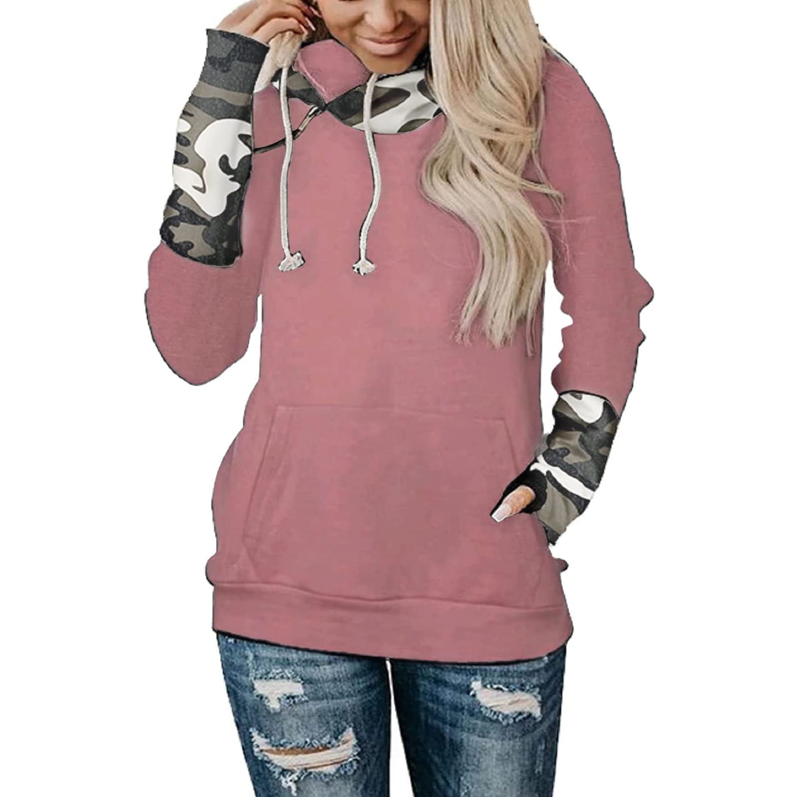 OJinShaWan Women's Long Sleeve Hooded Sweatshirt - Medium Size Fashion Top with Print, O-Neck Casual Warm Pullover for Fall/Winter | Perfect for Daily Wear, Workout & Outdoor Activities