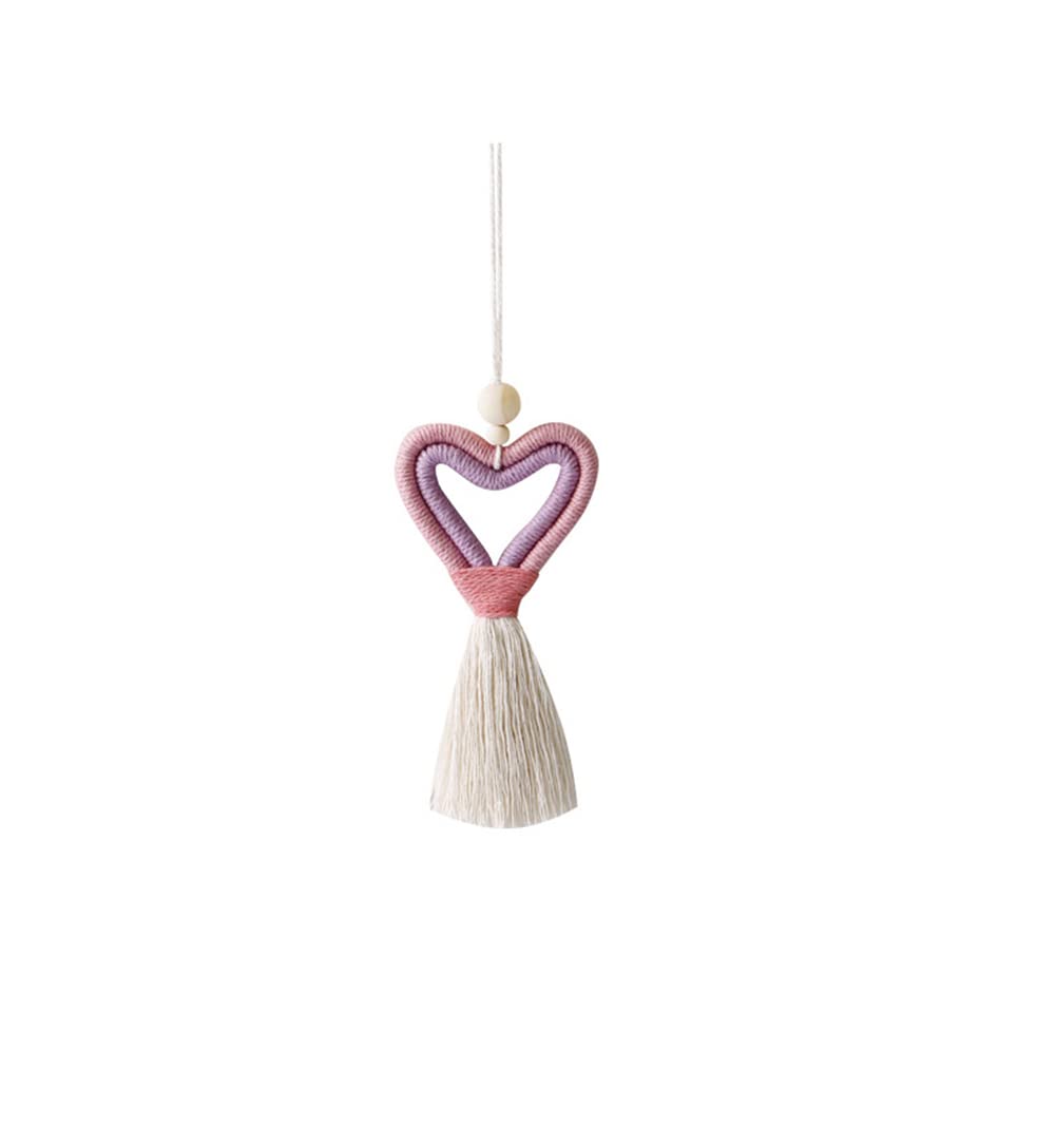 Handmade Boho Love Heart Car Charm - Essential Oil Diffuser & Wooden Beads Hanging Accessory for Rear View Mirror | Car & Home Decor (Purple) | Perfect for Aromatherapy, Gifts & Bohemian Style Vehicles