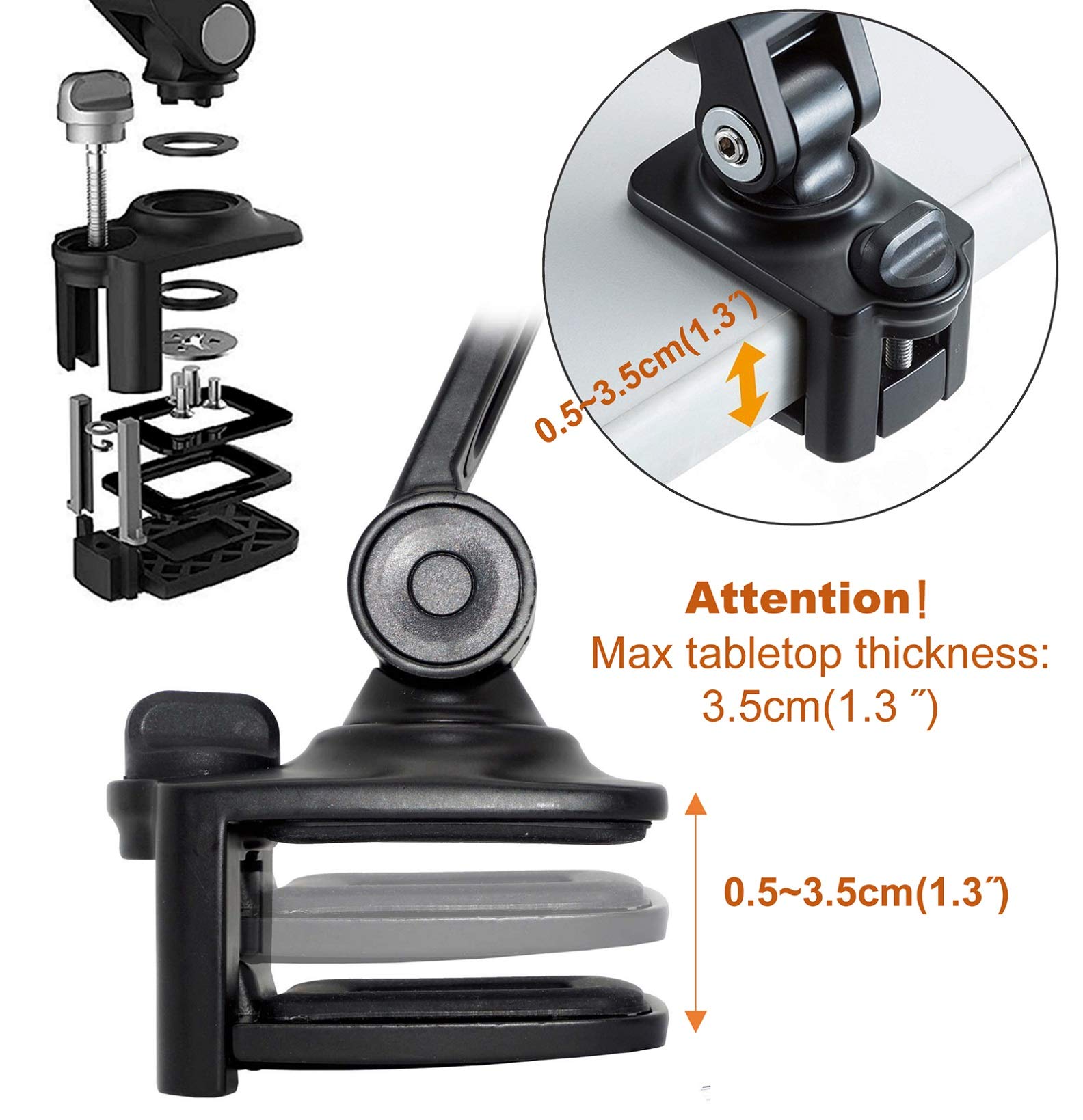 Ledetech Aluminum Tablet Stand Holder - Adjustable Clamp Mount Bracket for iPad 4.7~12.9 Inch (iPad Air/Pro/mini), Smartphones - Durable & Portable Desk Organizer (Black) | Perfect for Home Office, Kitchen, Bedroom & Travel Use
