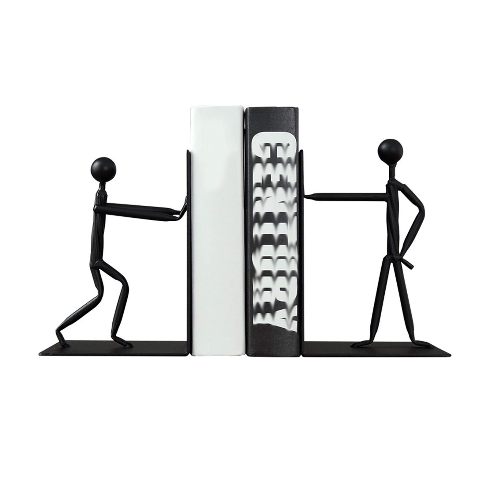 LJJSMG Decorative Bookends Set - Modern Wrought Iron Sculpture Bookends for Office & Home - Unique Black Book Shelf Decor - Perfect for Bookshelves, Desks, and Gift Giving