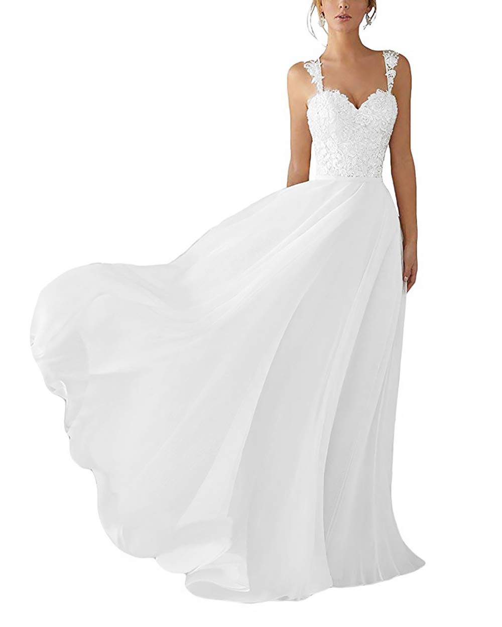 Elegant Lace Wedding Dresses for Bride - A-Line Sweetheart Chiffon Beach Bridal Gowns | Perfect for Beach Weddings, Outdoor Ceremonies & Romantic Photos