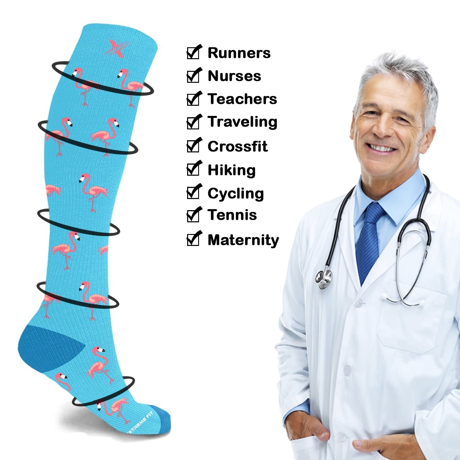Extreme Fit Compression Socks Knee High - Best for Running, Sports & Pregnancy Relief - 3 Pairs Set - Perfect for Marathon Training, Post-Workout Recovery & Maternity Support