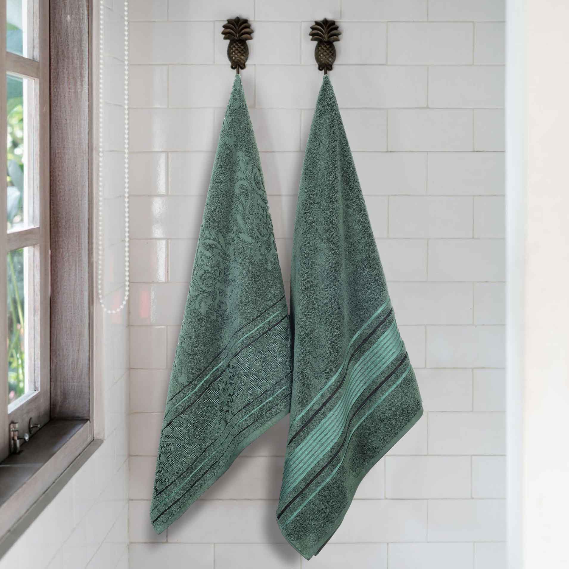 Premium 100% Zero Twist Cotton Bath Sheet Set of 2 - Ultra Soft & Absorbent Solid & Jacquard Floral Towels for Spa, Luxury Bathroom & Guest Use