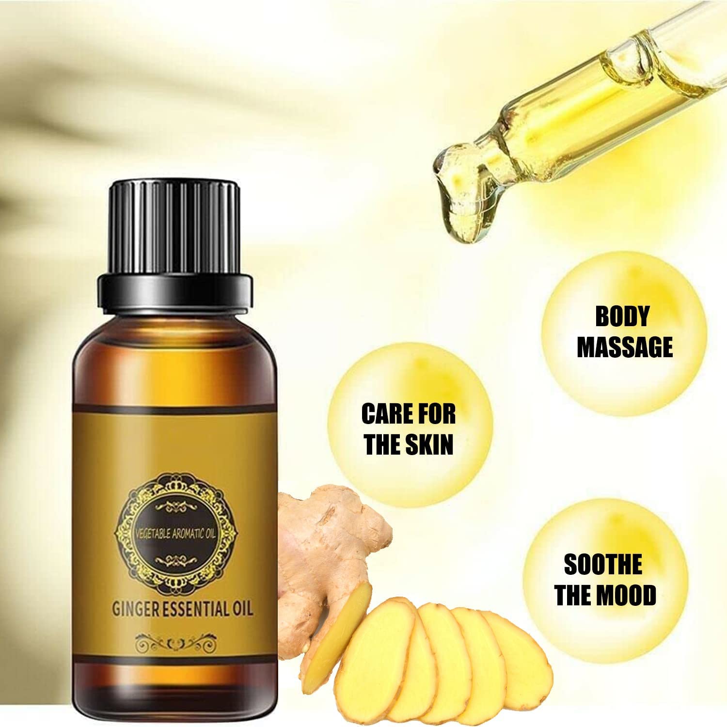 10 Pack Belly Drainage Ginger Oil - Natural Lymphatic Massage Oil with Ginger Essential Oil for Detox, Relaxation & Aromatherapy - Perfect for Spa, Home Massage & Wellness Routine