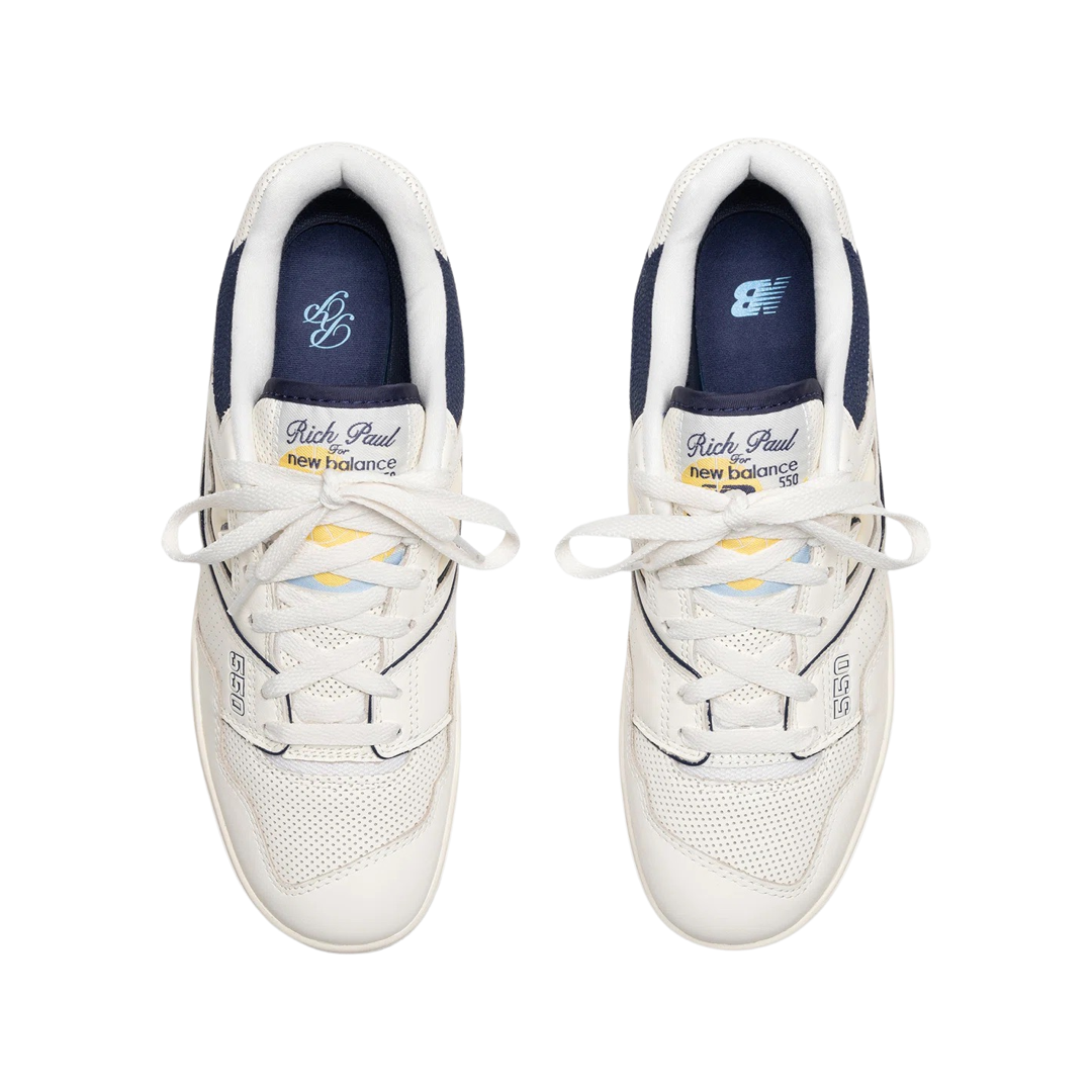 New Balance 550 Sneakers in Rich Paul Cream, Navy, Sky Blue & Yellow | Retro Basketball Shoes for Men & Women | Perfect for Casual Wear, Street Style & Gym Workouts