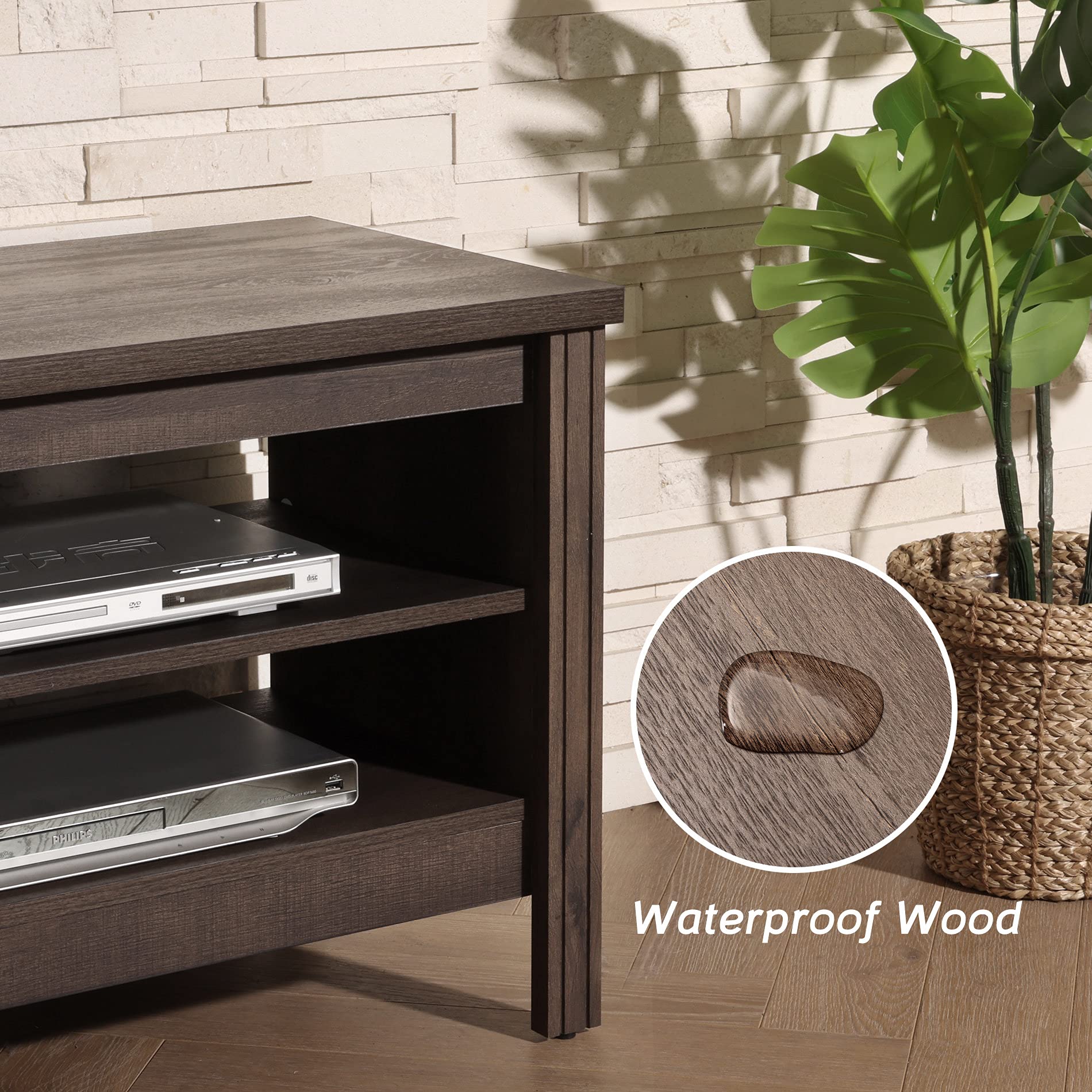 WAMPAT TV Stand for 65/70/75 Inch TVs - Modern Entertainment Center with Storage Shelves & LED Lights, Farmhouse Style TV Cabinet for Living Room, Bedroom - Espresso Brown Finish - Perfect for Home Theater Setup & Living Room Decor