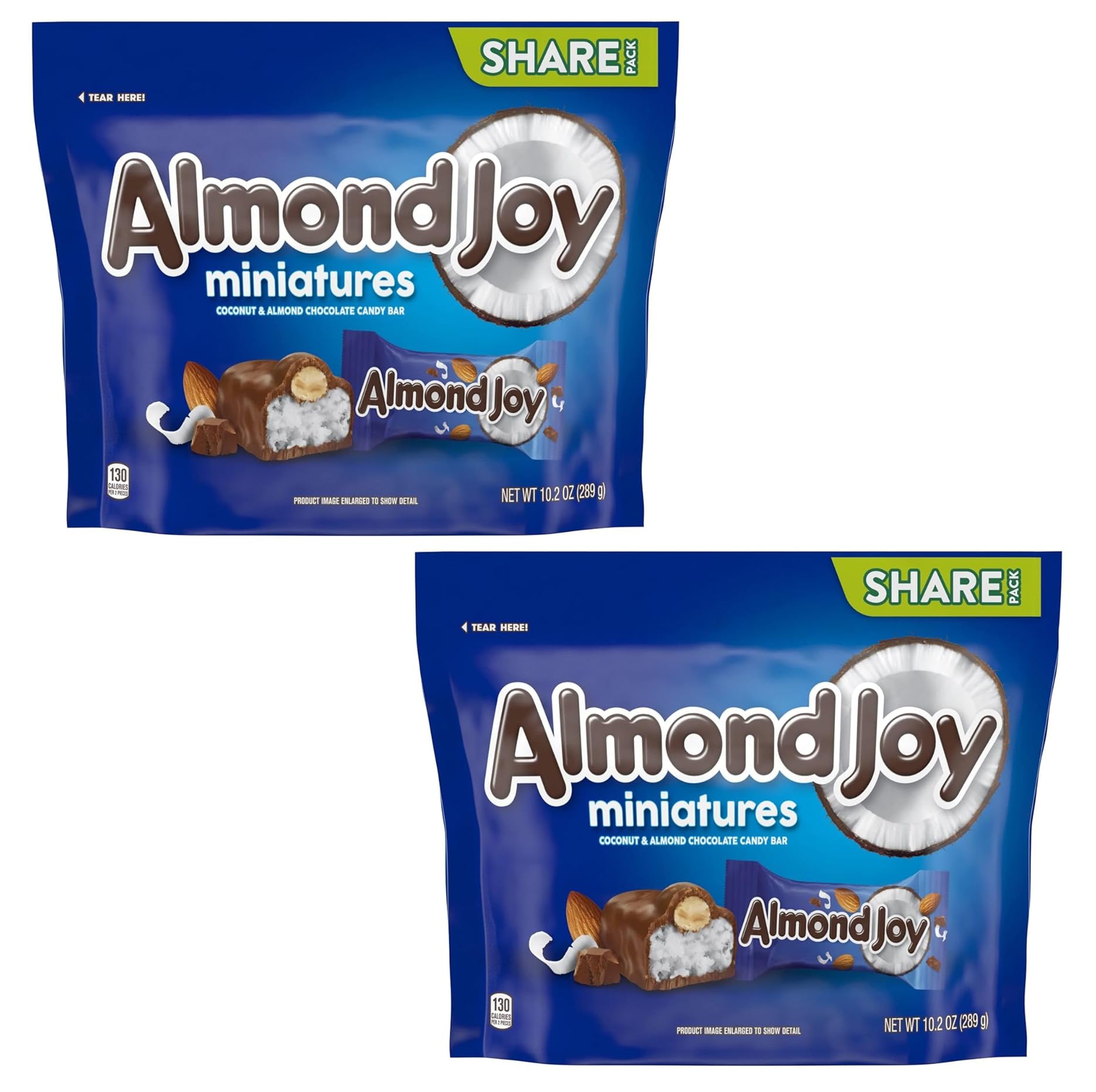 Almond Joy Miniatures Chocolate Candy Bars - Almond & Coconut Individually Wrapped - 10.2oz Bag (Pack of 2) - Perfect for Office Snacks, Party Favors & Halloween Treats - Classic American Candy