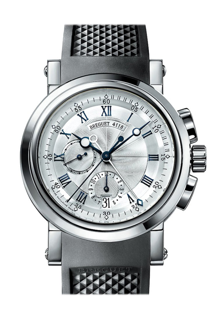 Breguet Marine 5827BB125ZU Men's Watch - 18kt White Gold Case, Silver Dial, Black Rubber Strap - Luxury Dress Watch for Business & Formal Events