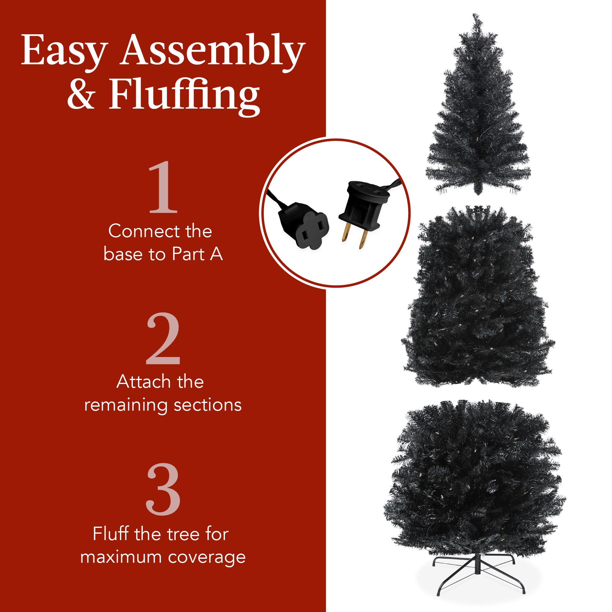 Best Choice Products 7.5ft Pre-Lit Black Pencil Christmas Tree with 300 Incandescent Lights - Slim Artificial Holiday Tree for Home, Office & Party Decor - 972 Tips & Metal Base - Perfect for Small Spaces & Modern Holiday Decorations