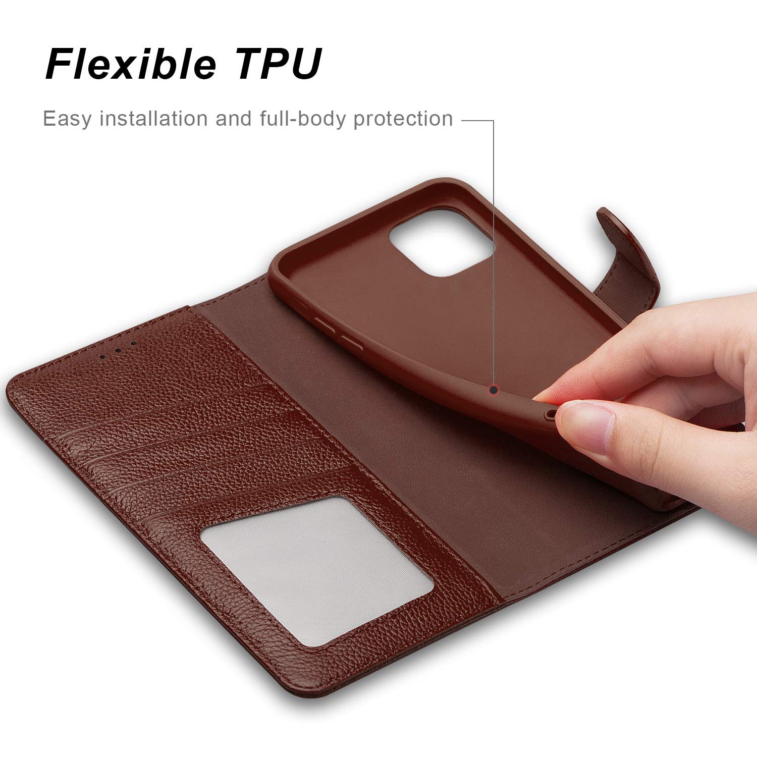 Premium Genuine Leather Wallet Case for iPhone 12 Pro Max 5G (6.7 inch) - RFID Blocking Protection, Shockproof TPU, Built-in Stand | Perfect for Business, Travel & Everyday Use