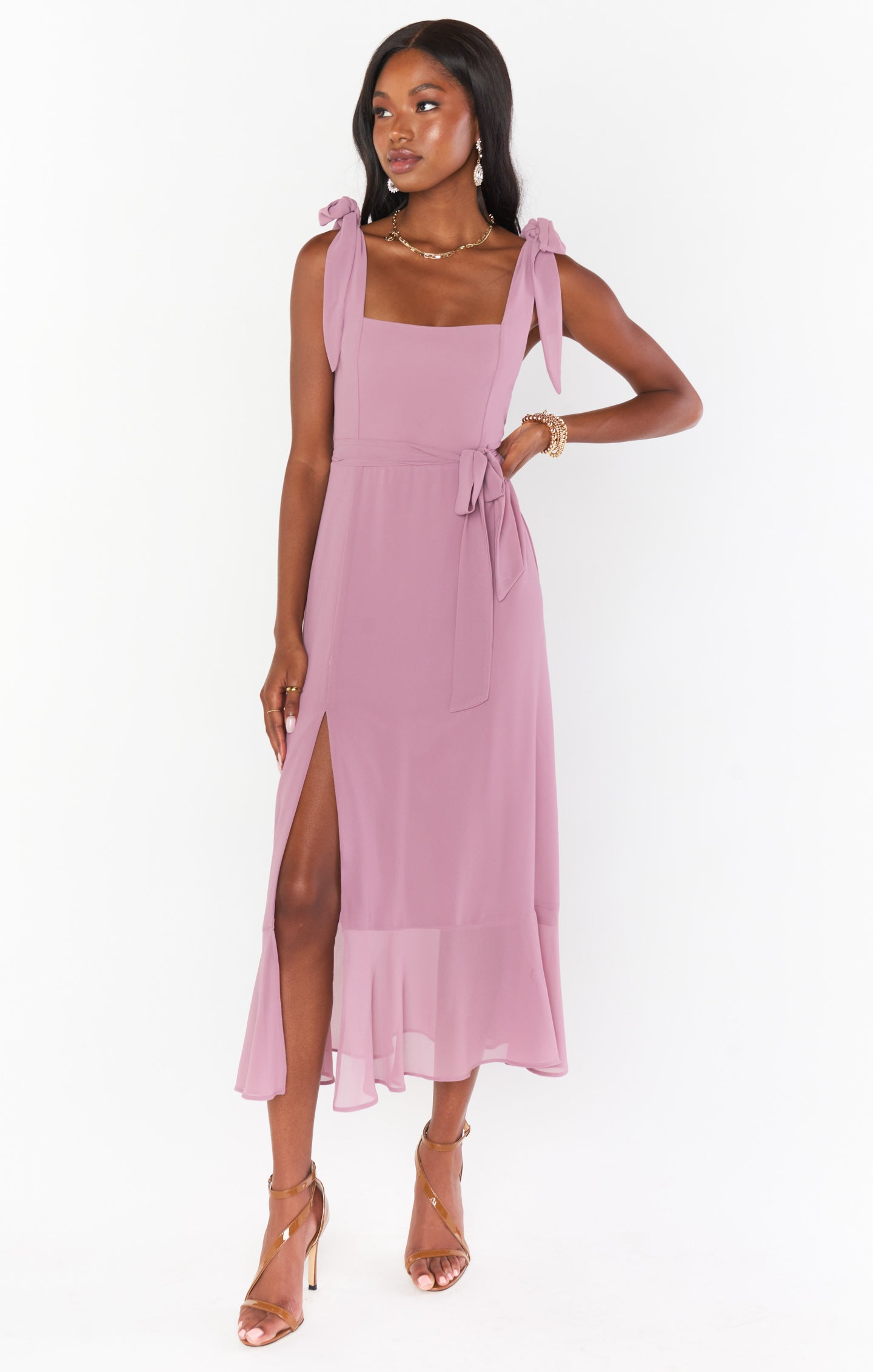 Claire Midi Dress - Elegant Antique Rose Chiffon Flowy Maxi Dress for Women | Perfect for Weddings, Parties & Special Occasions