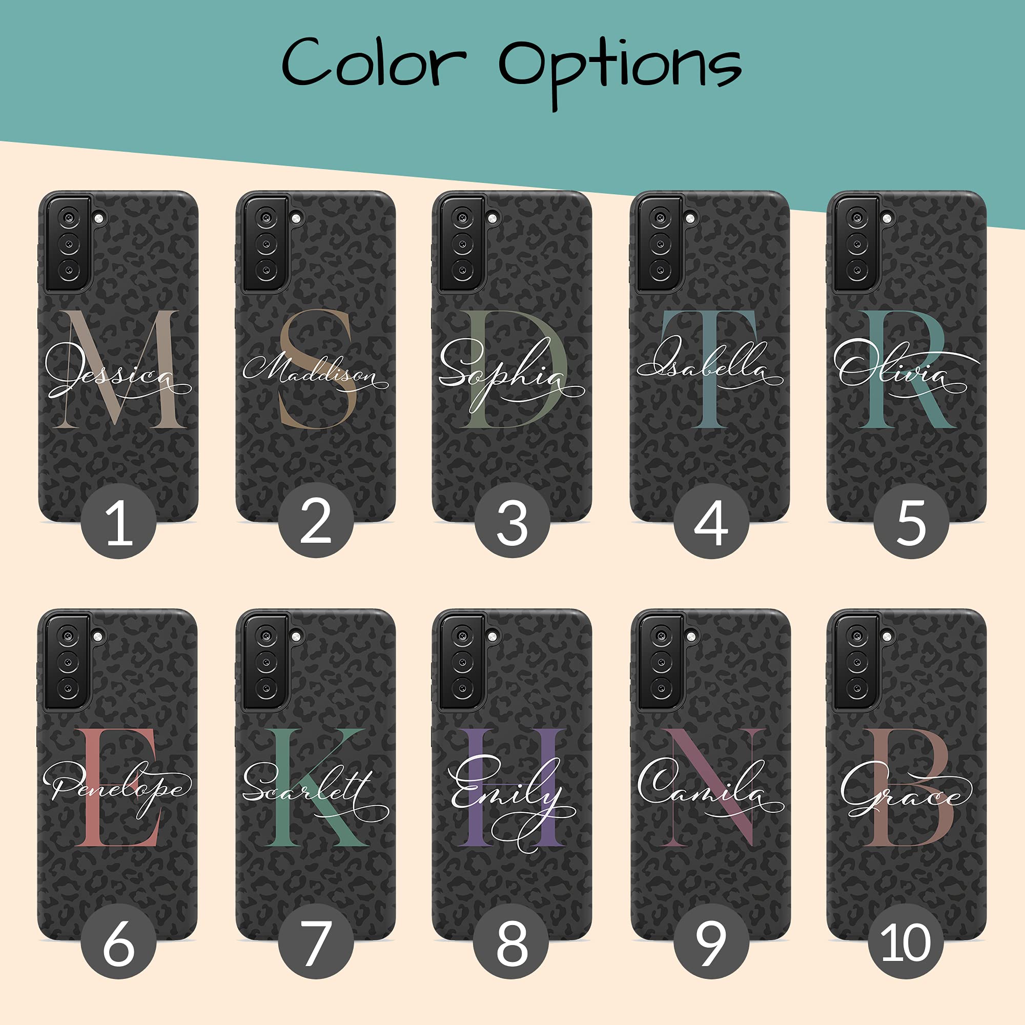 Custom Leopard Print Monogram Phone Case - Personalized Name Engraved - Compatible with Samsung Galaxy S25 Plus/S24 Ultra/S23/S22/S21/S20/S10/S9/S8/Note 20/10 - Perfect Gift for Women & Trendy Accessory for Everyday Use