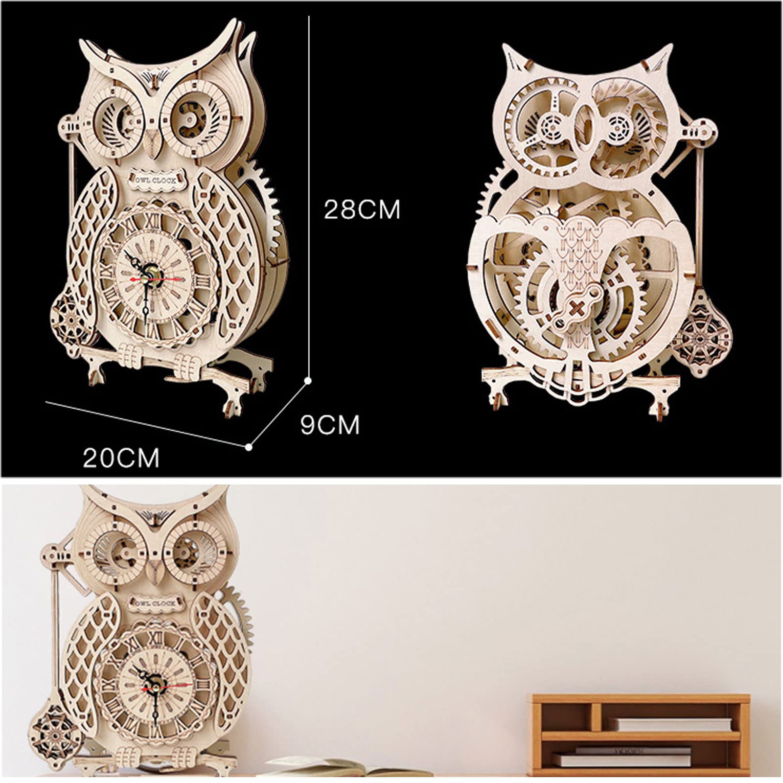 3D Wooden Puzzle Owl Clock Kit - DIY Wooden Model Building Kit for Adults & Teens - Fun Animal Shaped Craft Toy for Home Decor & Gift Giving - Perfect for Relaxation, STEM Learning & Creative Home Office Decor